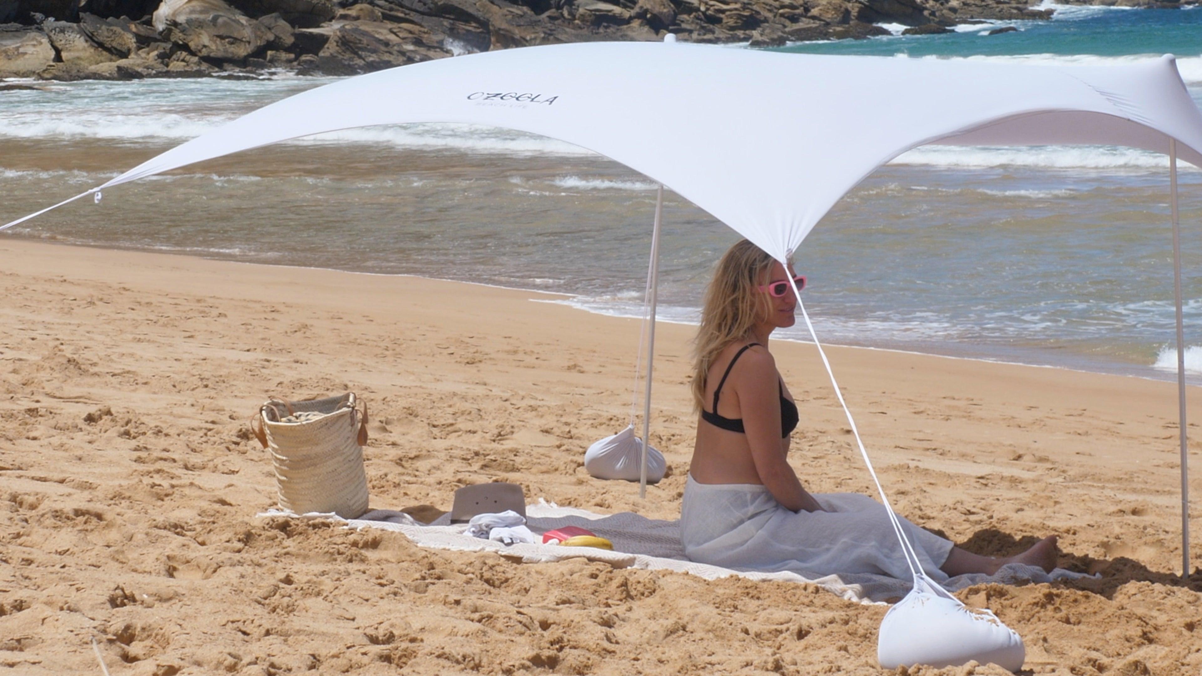 Family Size Wave Break Beach Tent - Light Grey