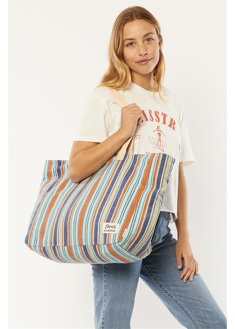 Sisstrevolution  Fab Stripe Tote - Baja Blue on model