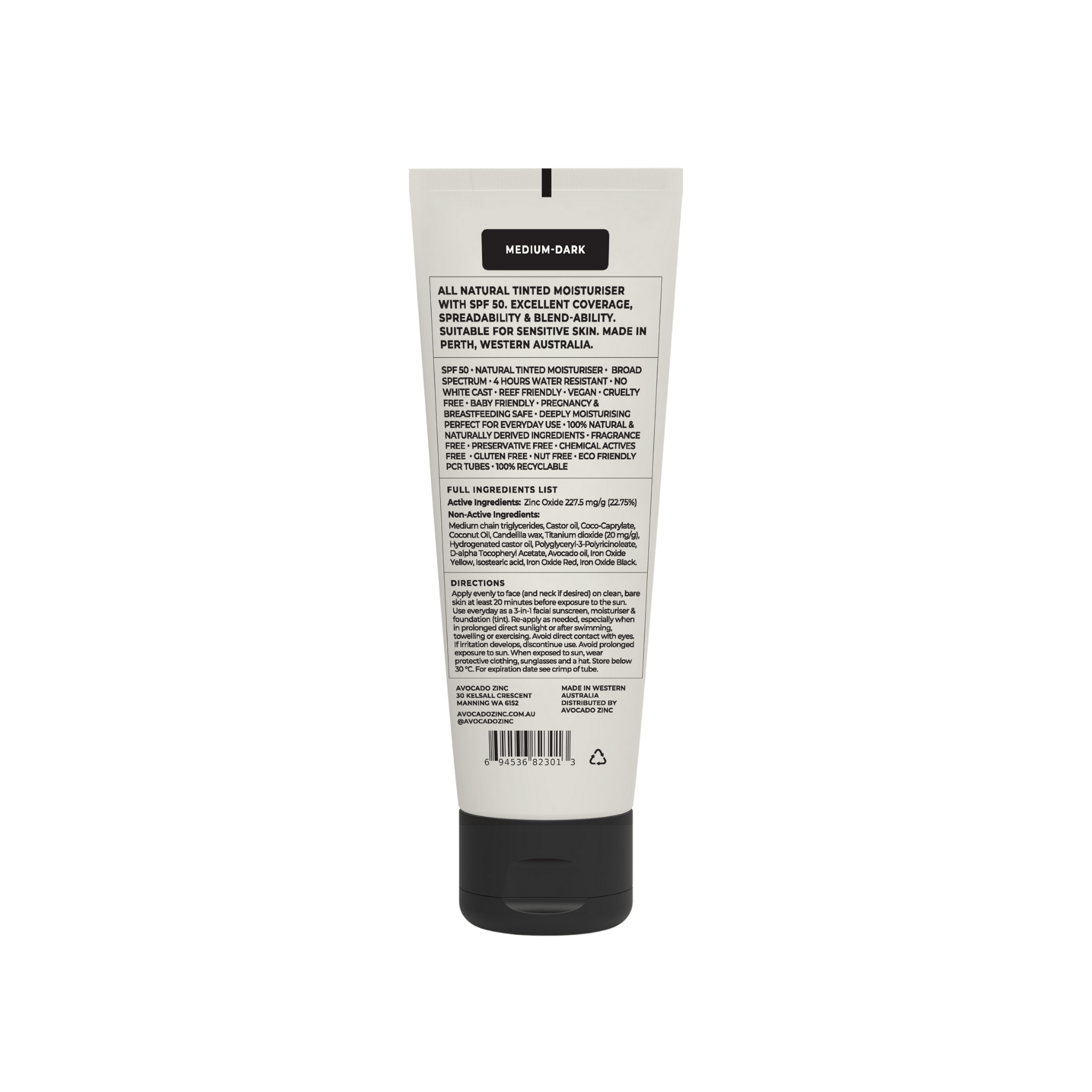 Avocado Zinc SPF 50 Natural Tinted Moisturiser - Medium/Dark