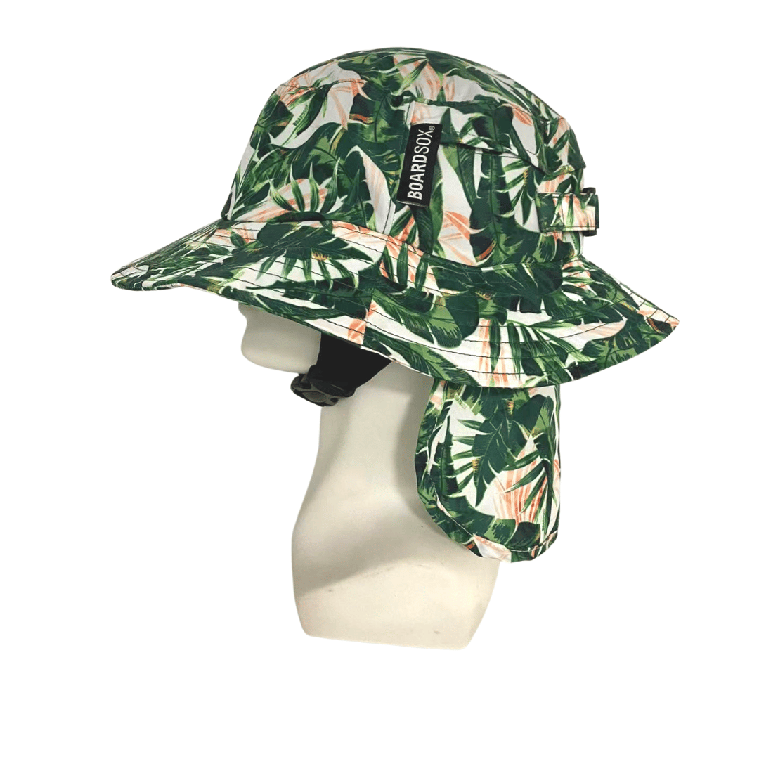 Boardsox Green Leaf Surf Hat back on mannequin