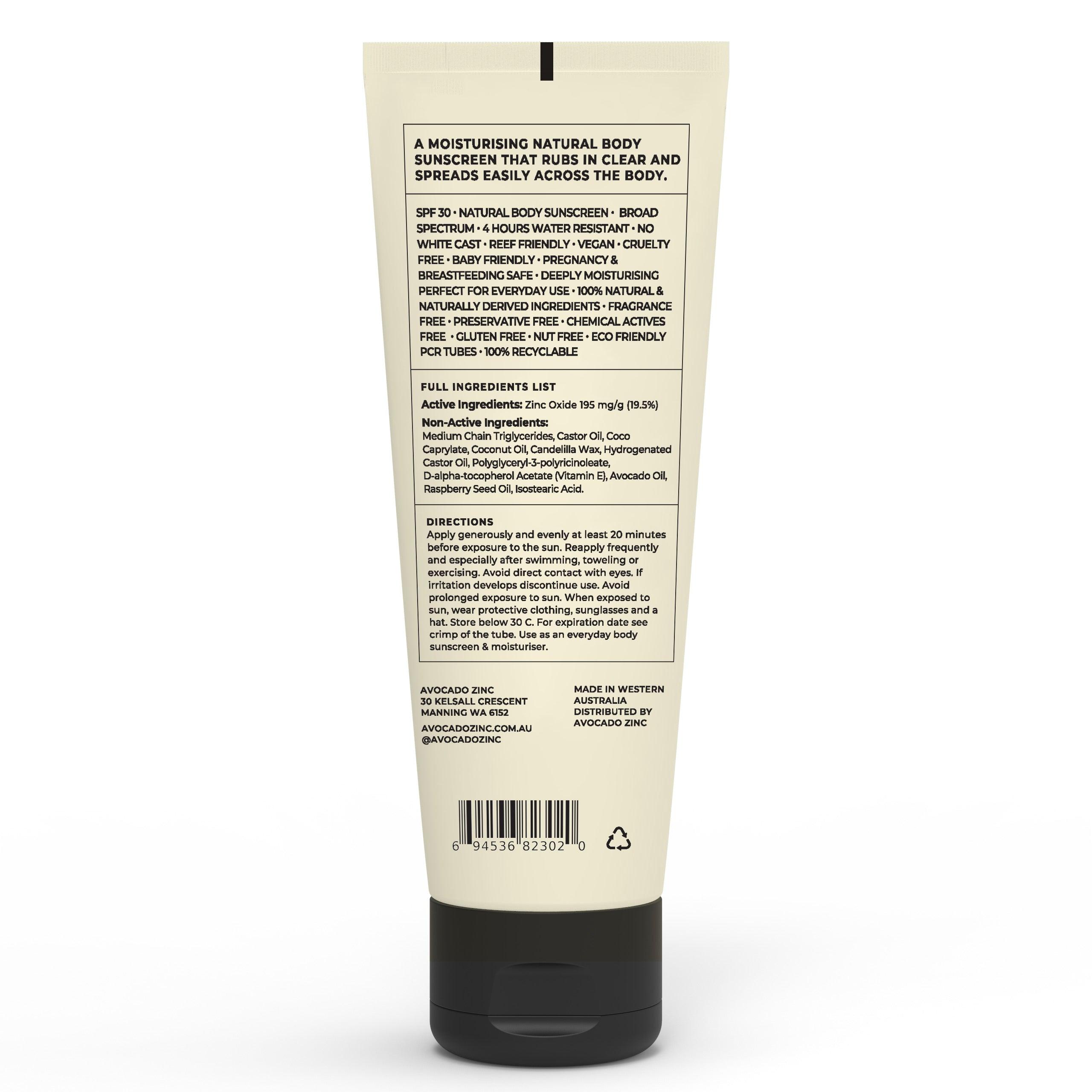 Avocado Zinc SPF 30 Natural Body Sunscreen