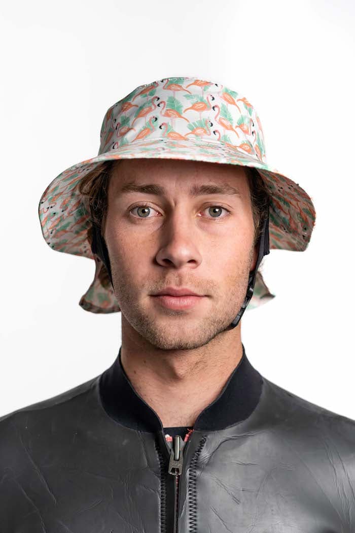 Boardosox Flamingo Surf Hat front on model