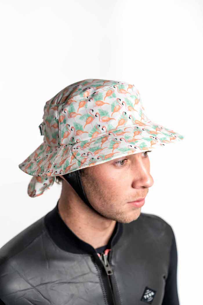 Boardosox Flamingo Surf Hat top on model