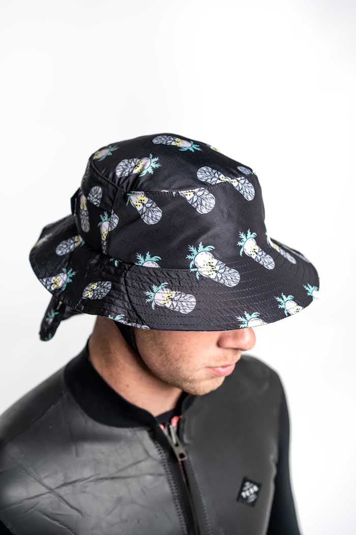 Boardsox Pineapple Head Surf Hat top on model