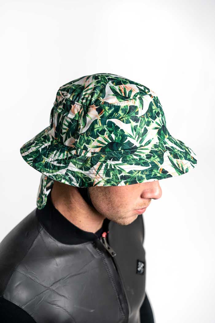 Boardsox Green Leaf Surf Hat top on model