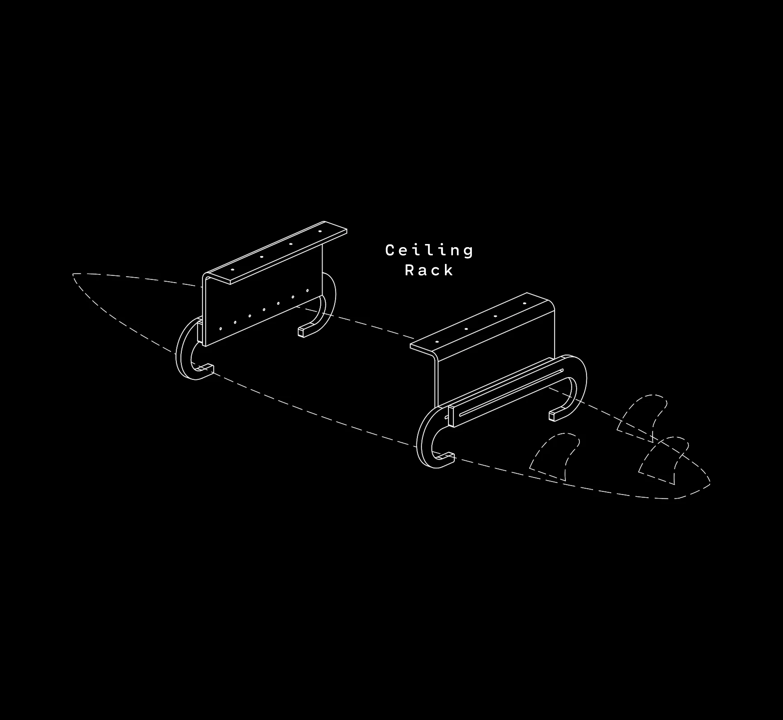 Ghost Racks Surfboard Ceiling Mount Racks - technical drawing
