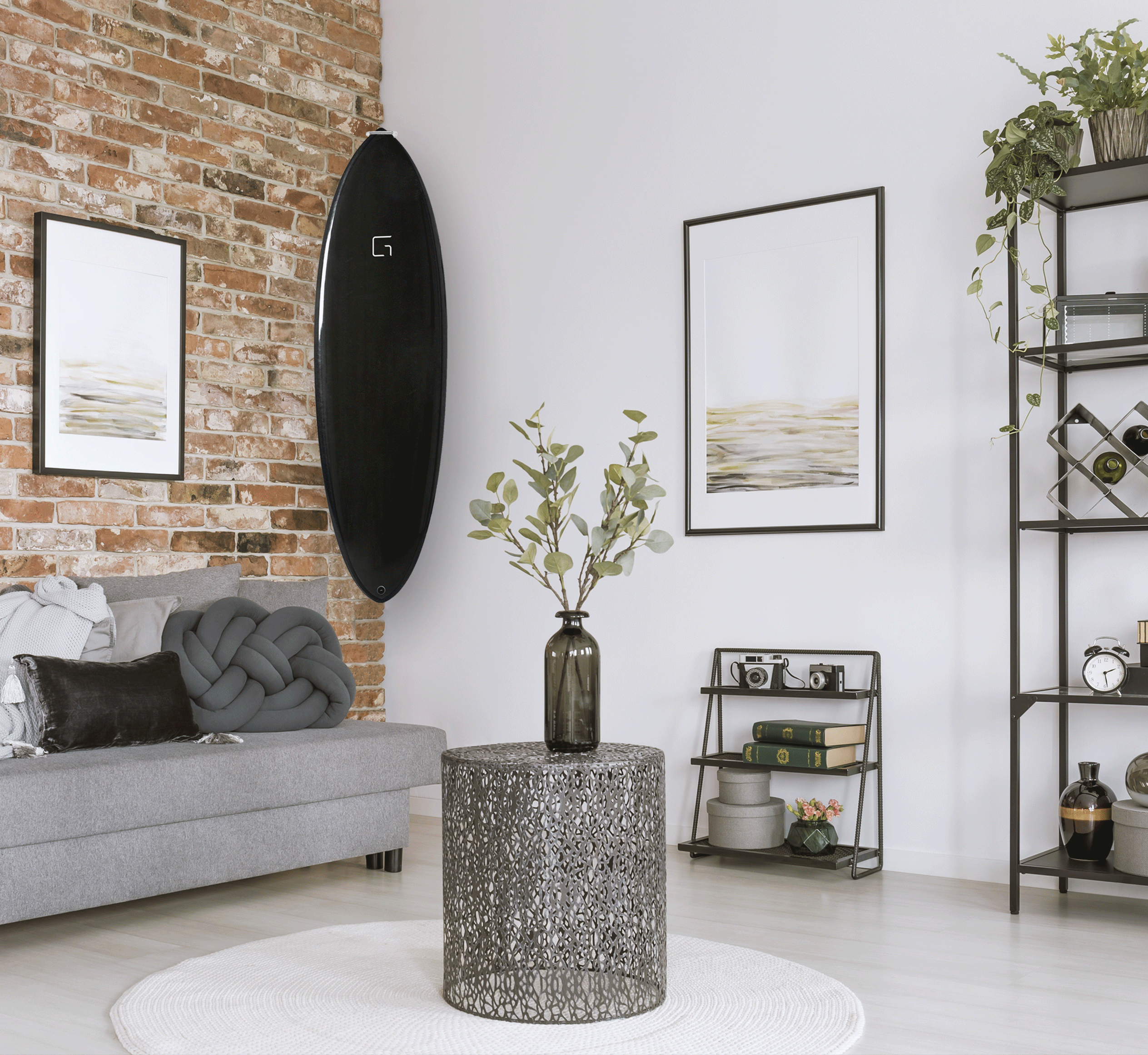 Ghost Racks Corner Wall Rack Mount with Black Surfboard