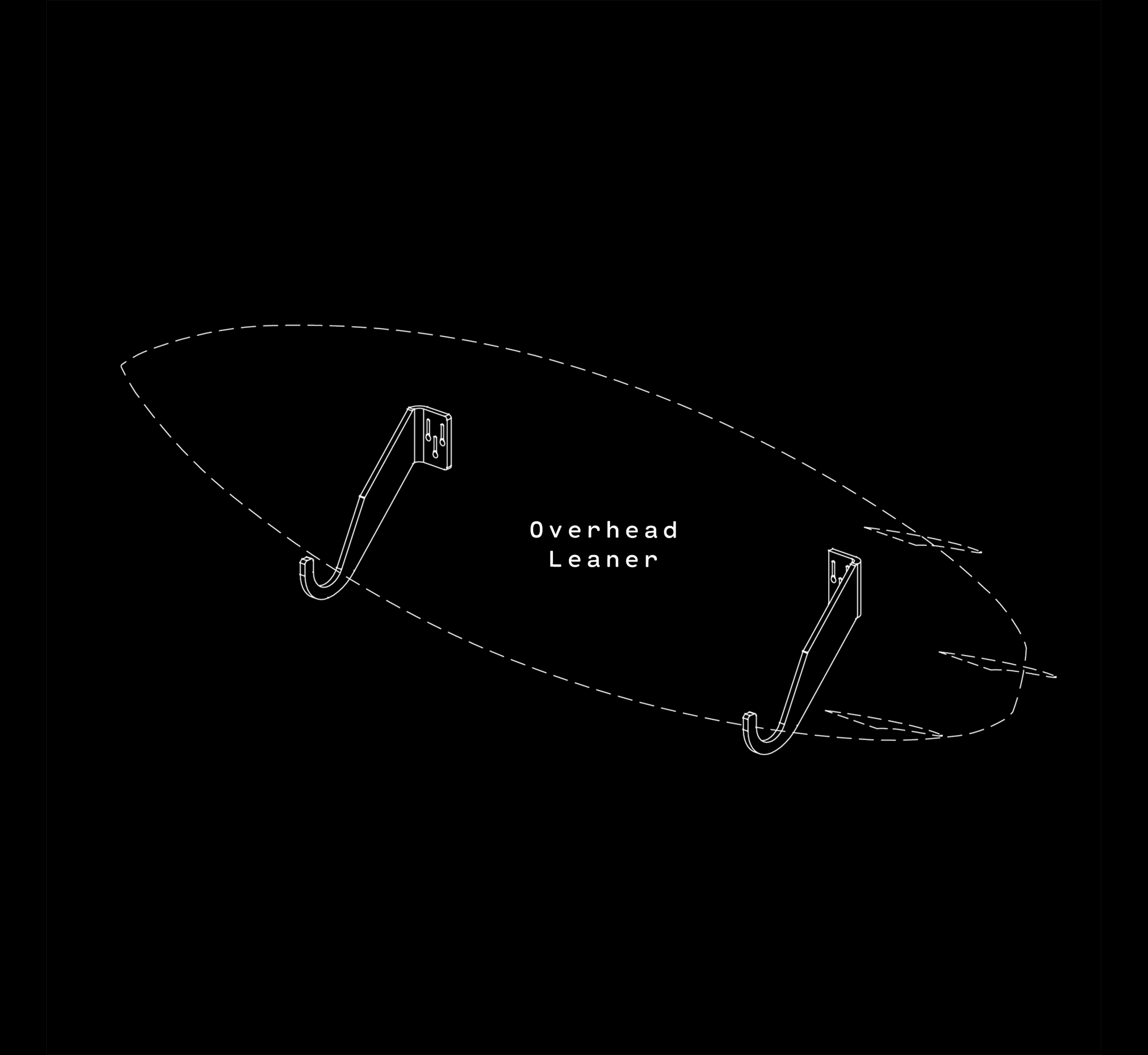 Ghost Racks Overhead Leaner Surfboard Wall Rack drawing inverted
