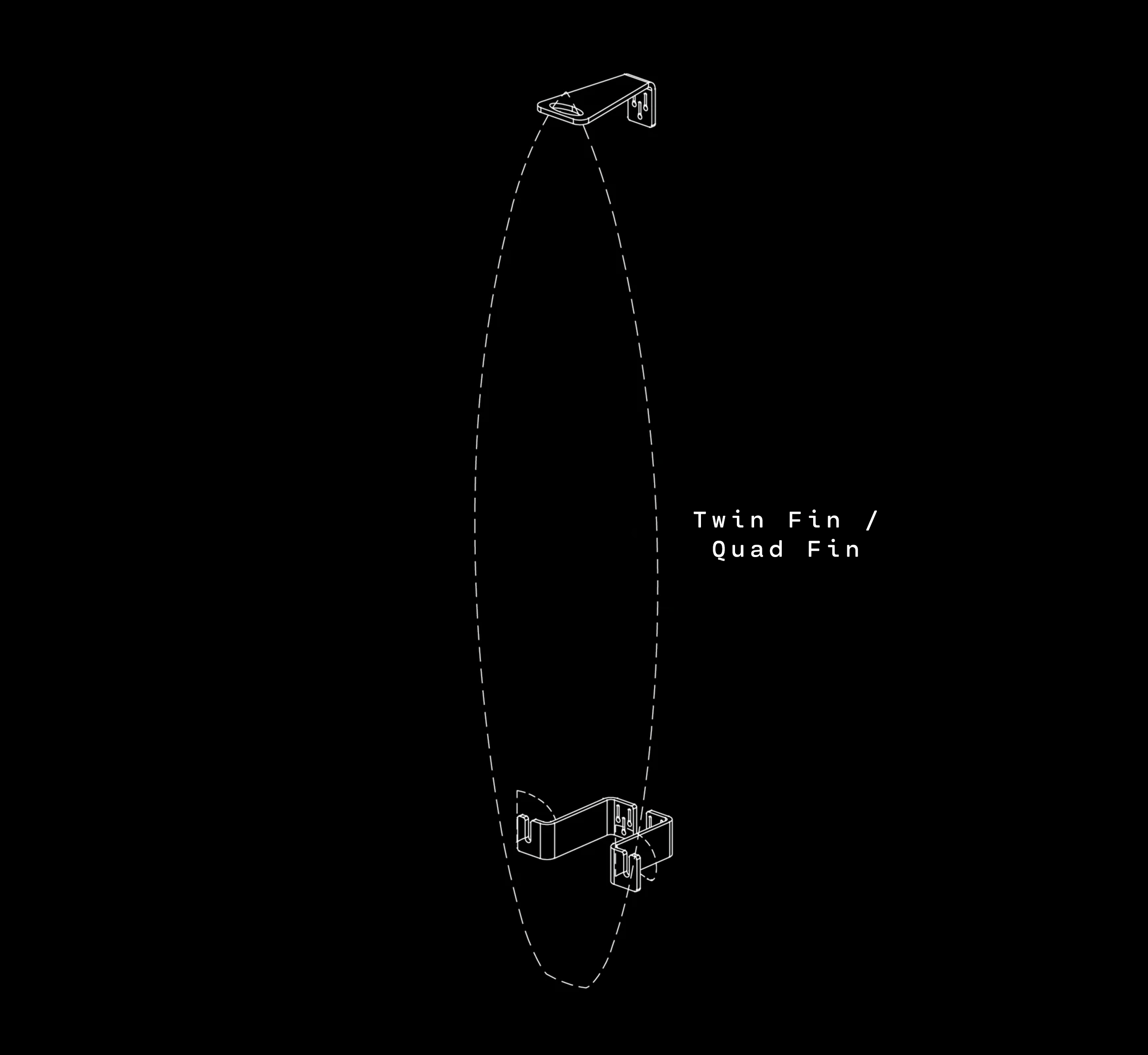 Ghost Racks Vertical Surfboard Wall Display Rack - Twin Fin or Quad Fin drawing inverted