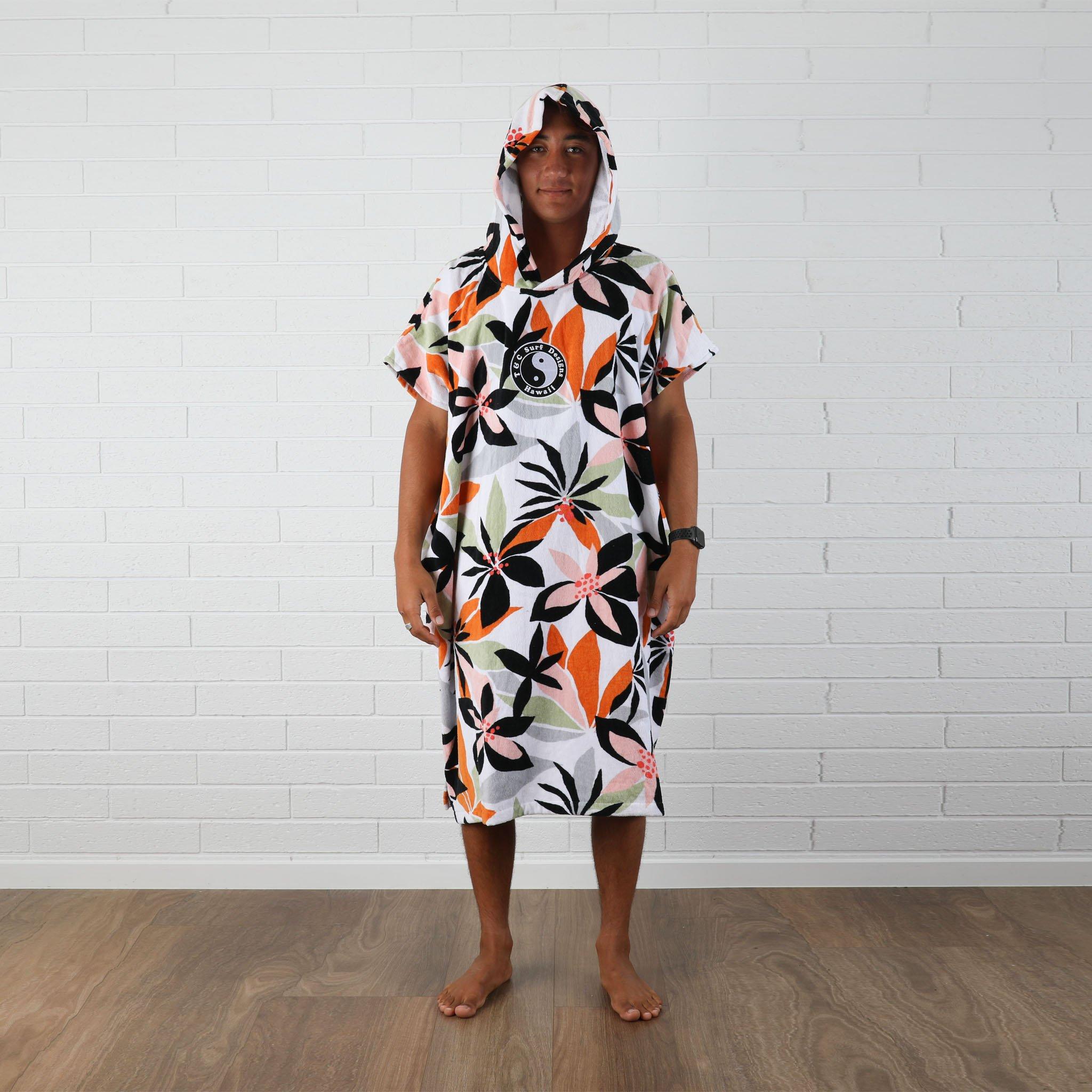 T&C Honolua Hooded Towel Poncho - front with hood on