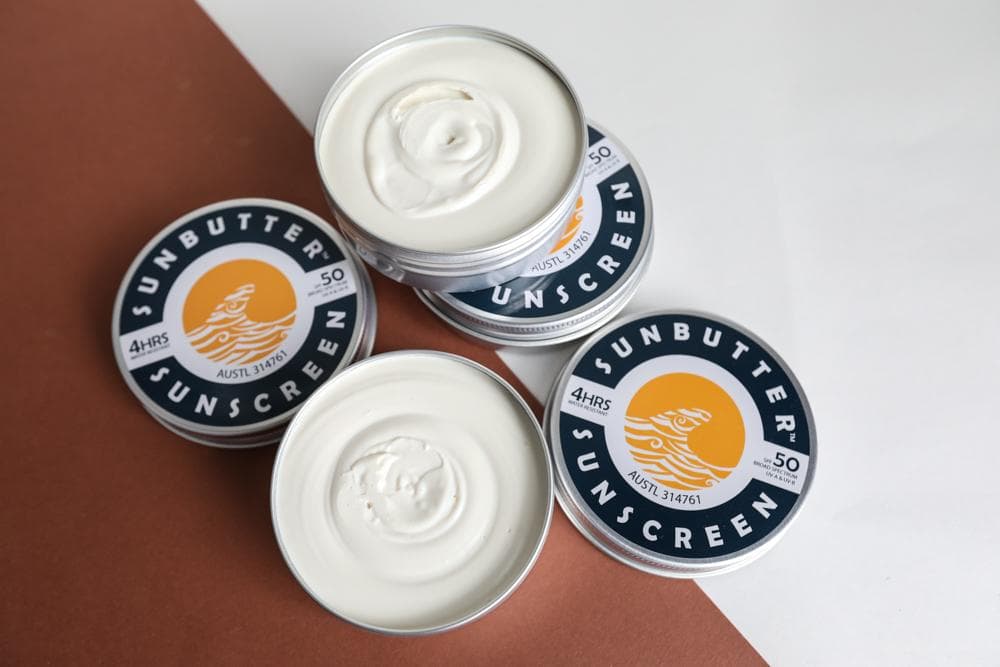 SunButter Family Sunscreen Pack 3 tins open