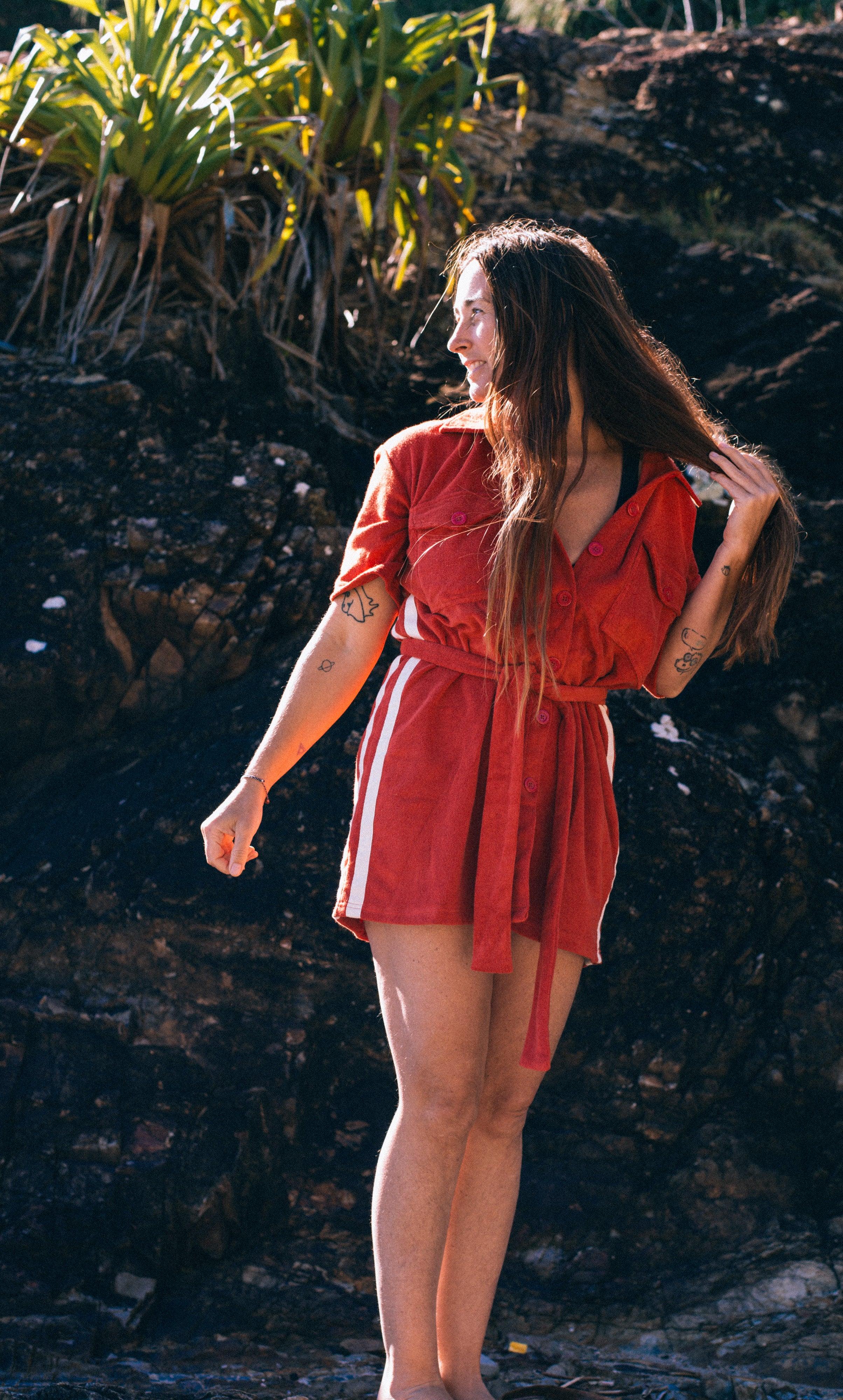 Model in Après Surf Dress outdoors