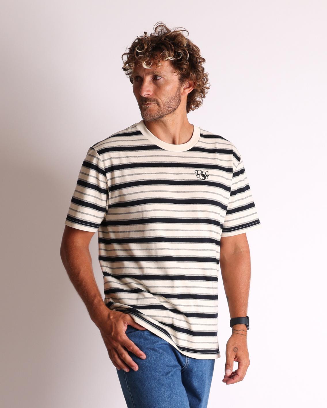 Bone/Black striped tee front