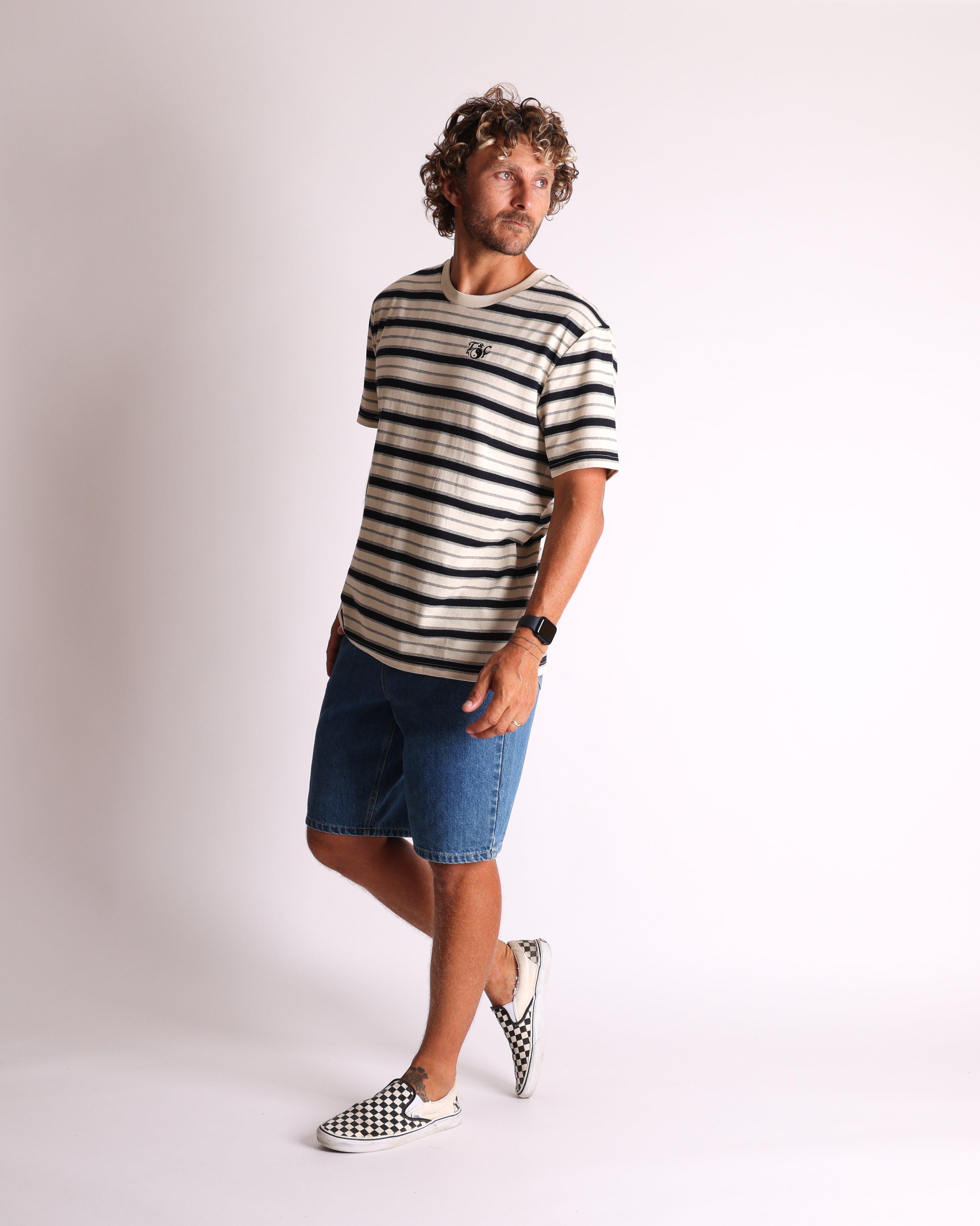 Bone/Black striped tee side