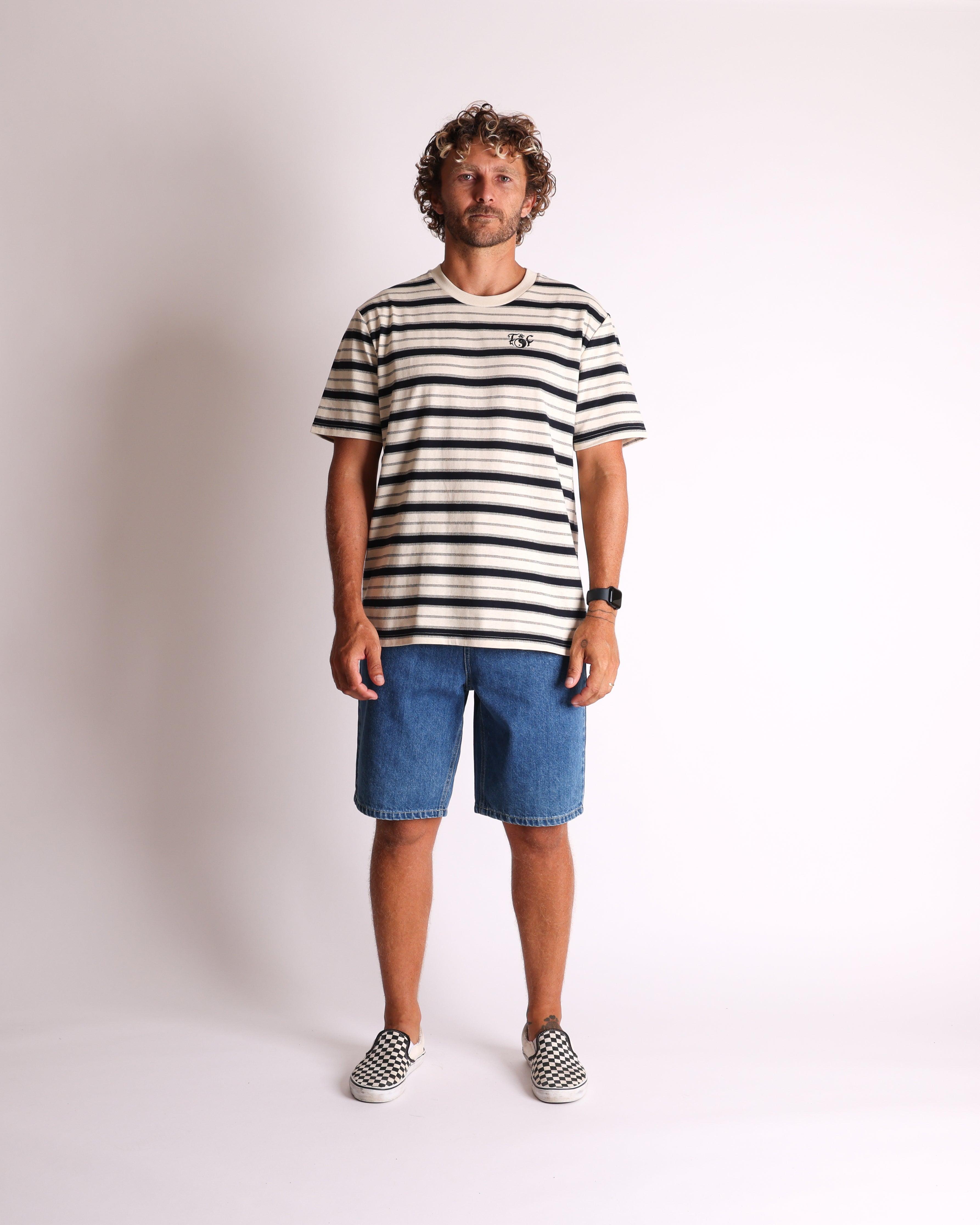 Bone/Black striped tee front view