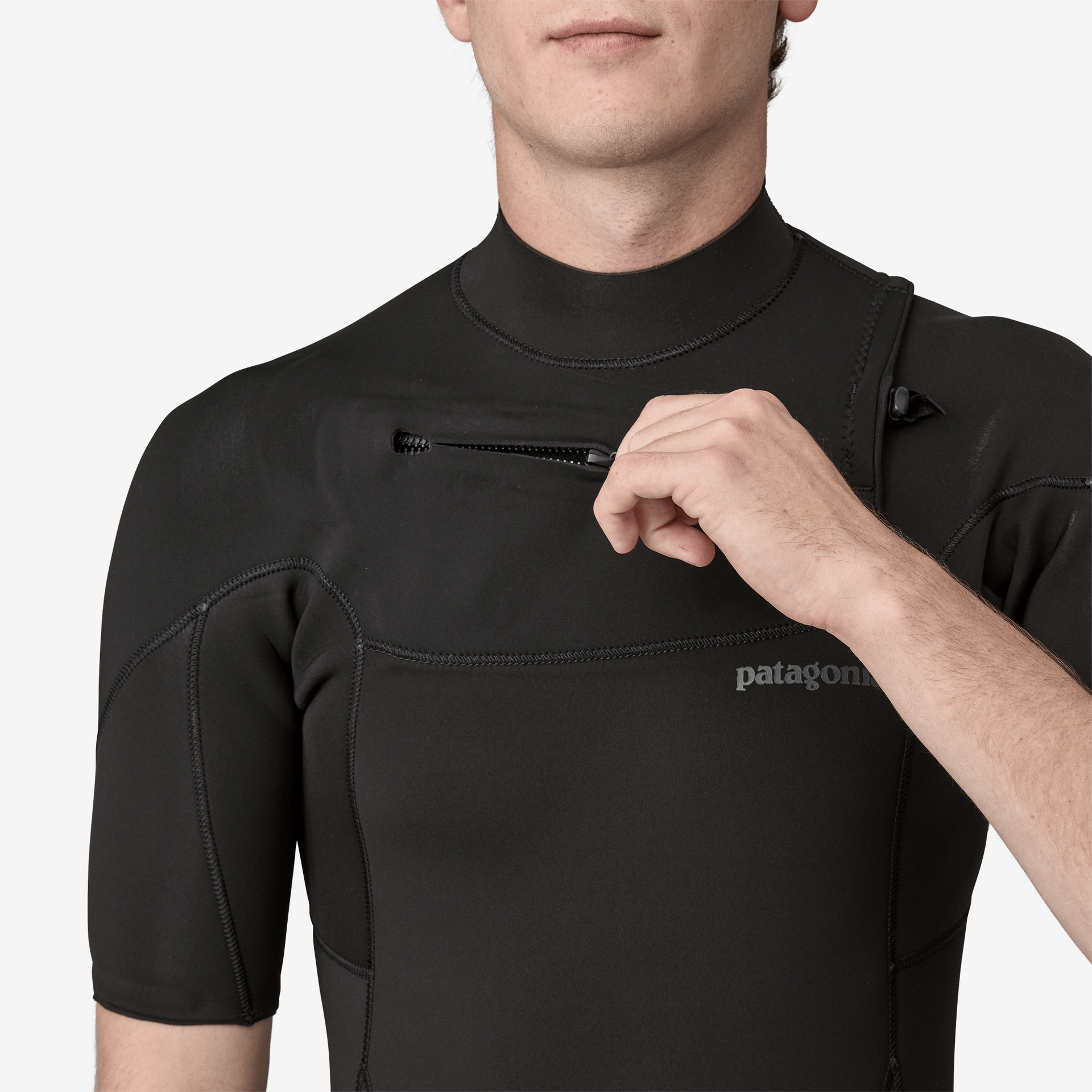 Close-up of front zip