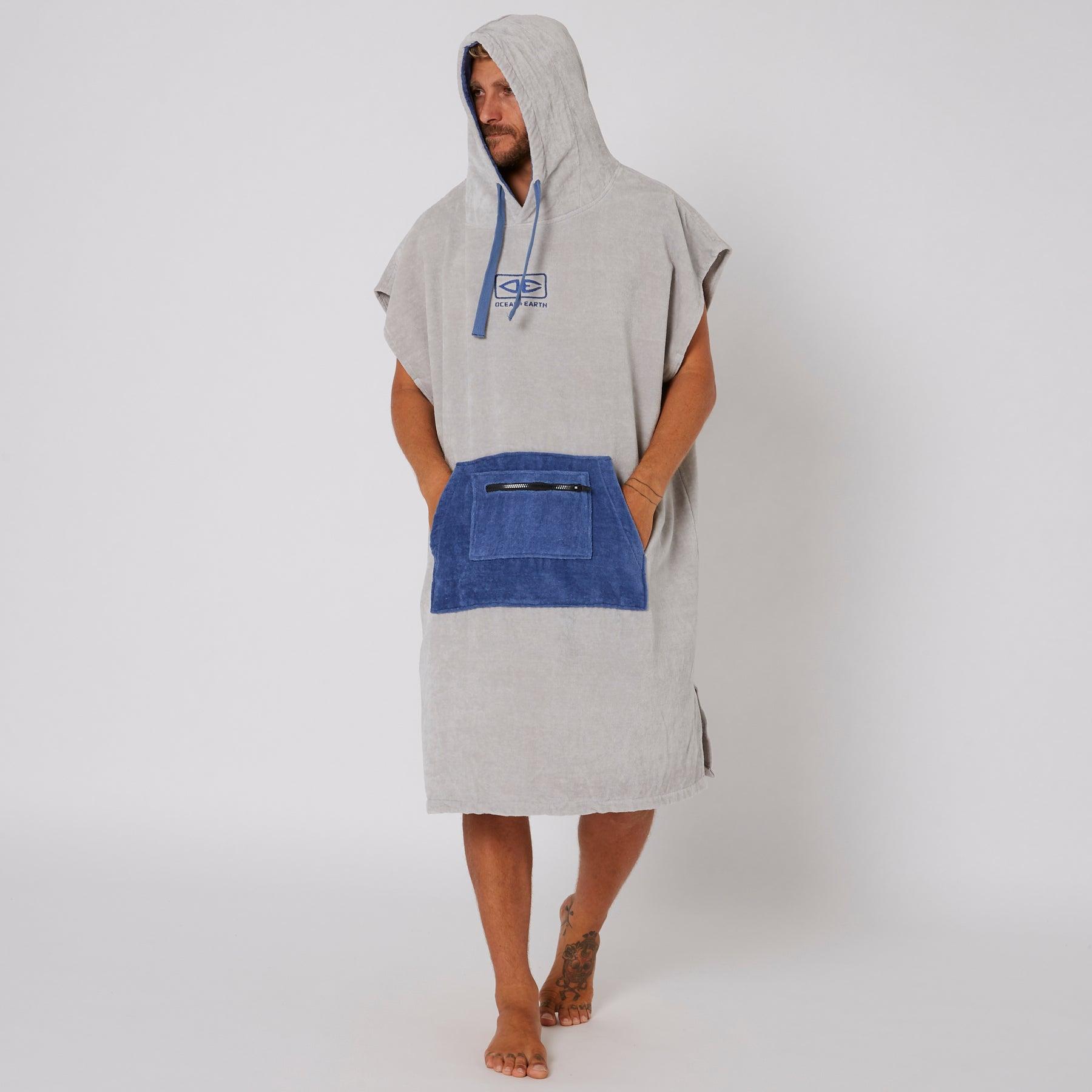 Mens Daybreak Hooded Poncho Light Grey Front View