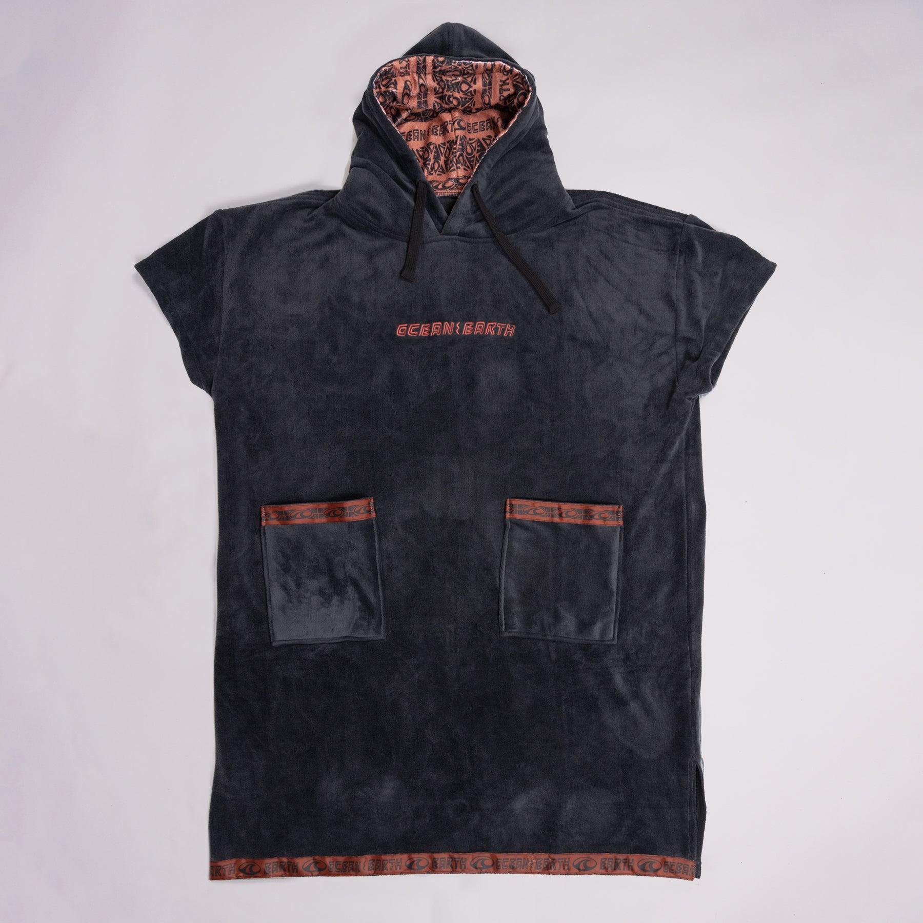 Front view of dull black poncho