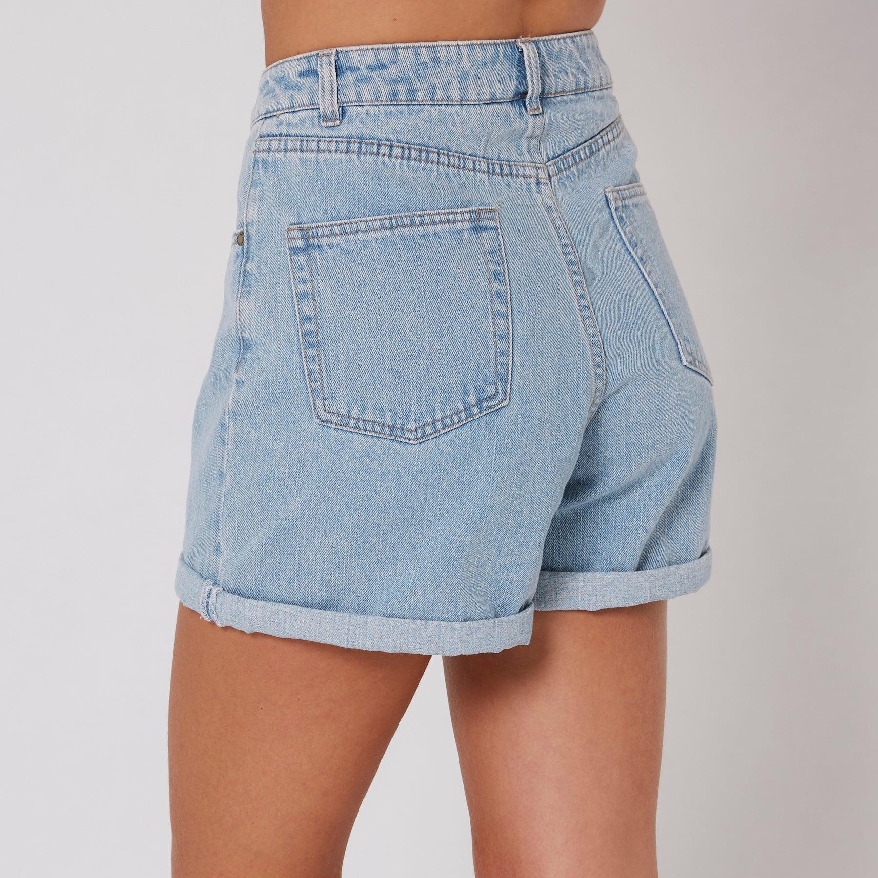 Back view of denim shorts