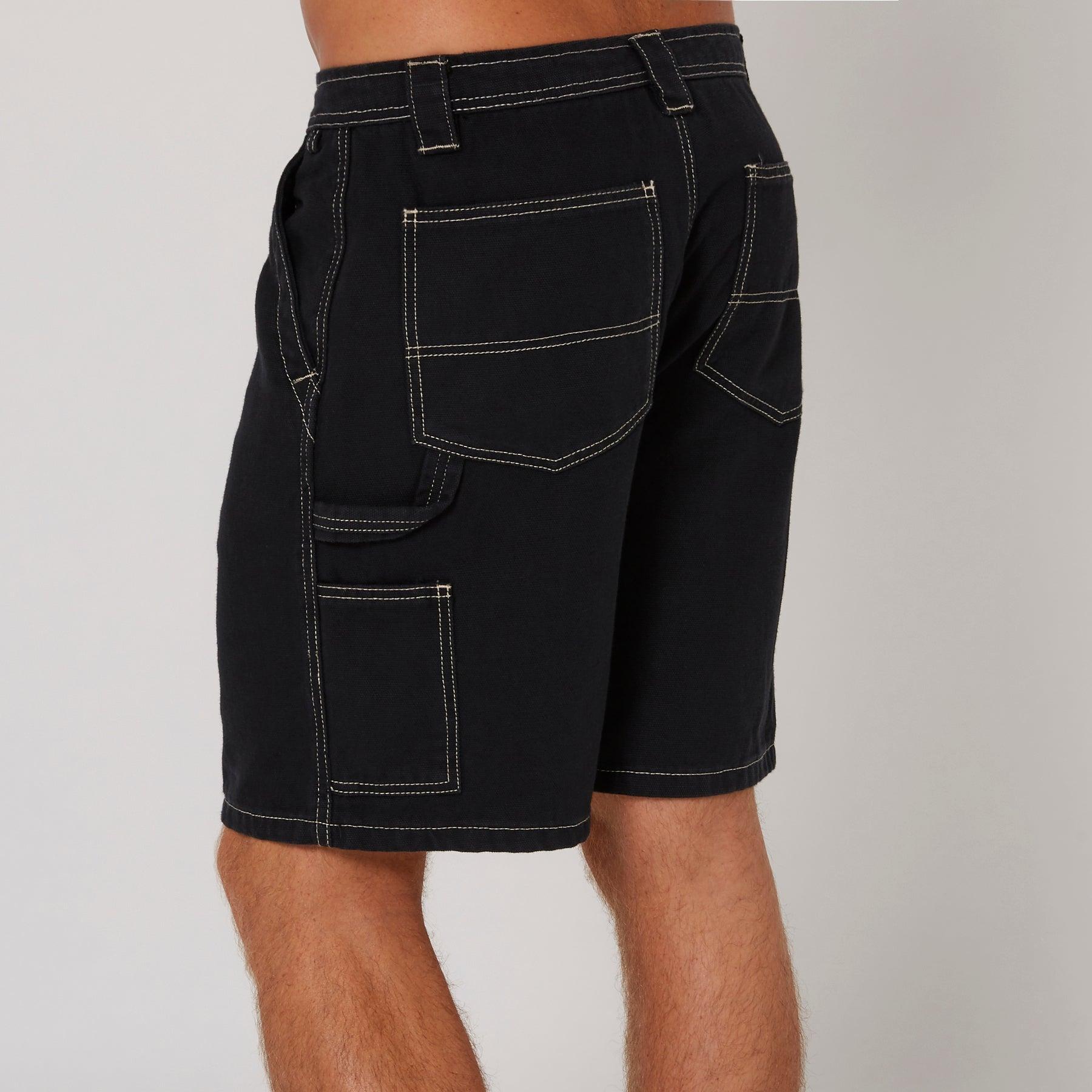 Side view of black shorts