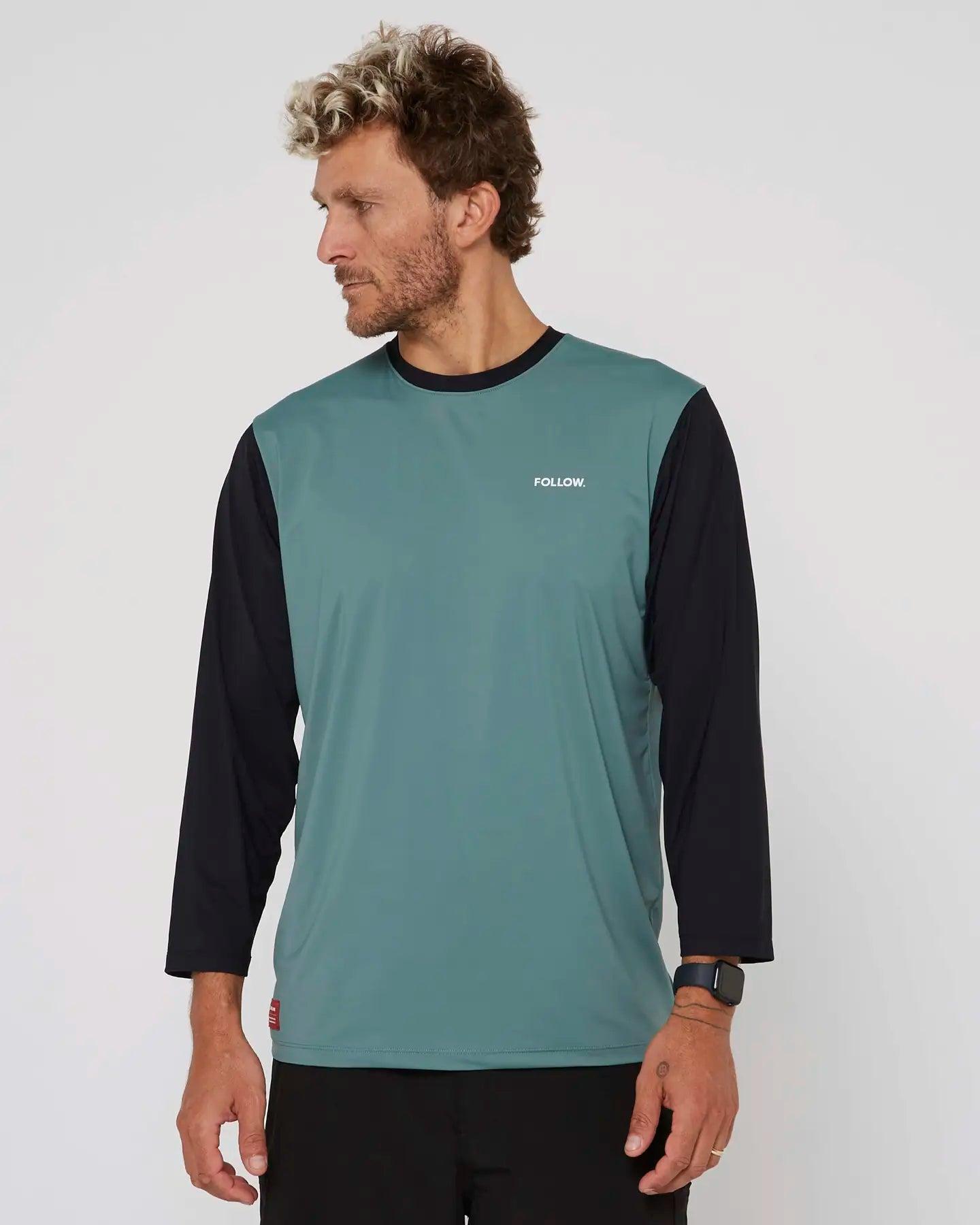 Follow Water Raglan 3/4 Tee - Black/Olive