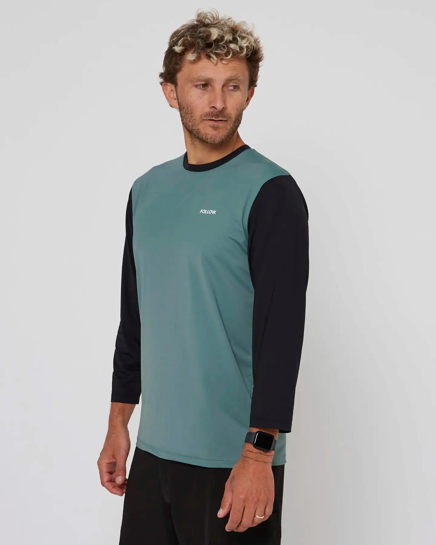 Follow Water Raglan 3/4 Tee - Black/Olive Font