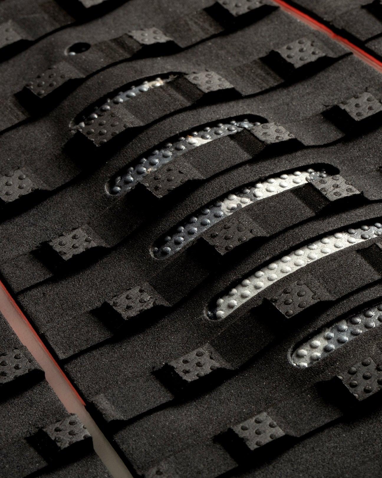 Black Fluro Red Camo traction pattern