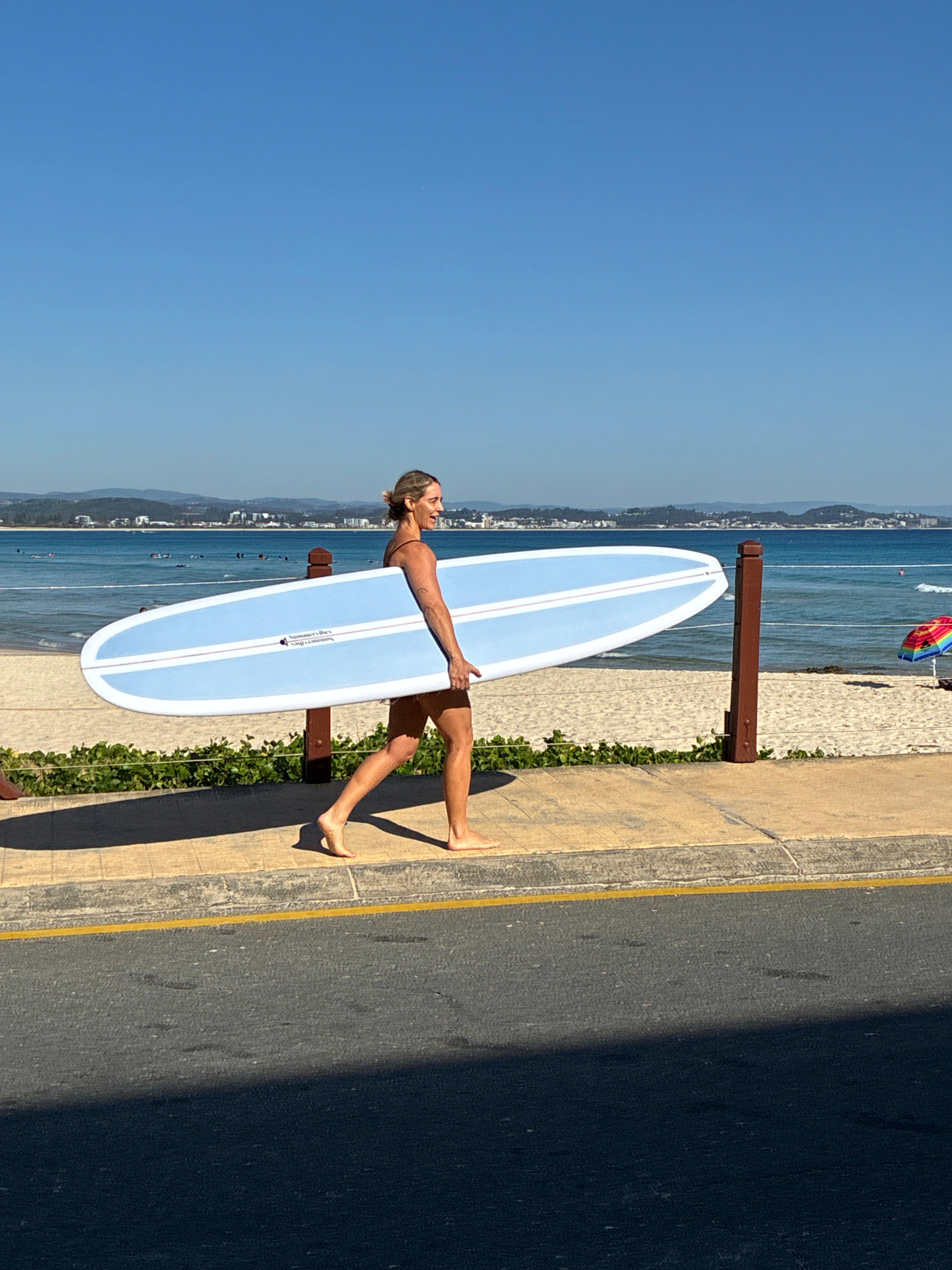 Summer vibes Classic Longboard Noserider Single Fin Surfboard - 9'1 - Mint