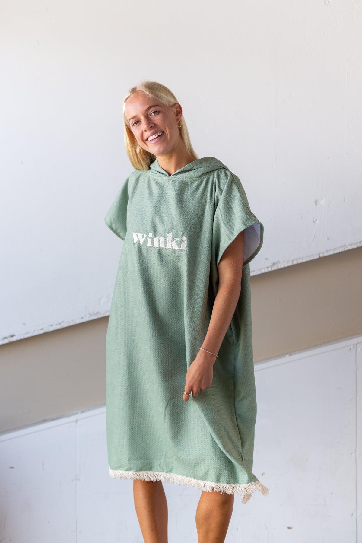 Close-up of Sage Hooded Towel