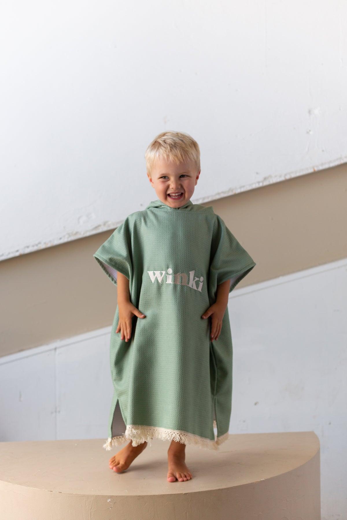 Child in Sage Hooded Towel