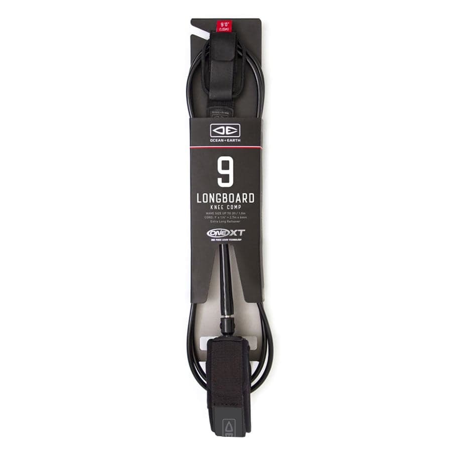 Black Longboard Knee Comp Leash Packaged
