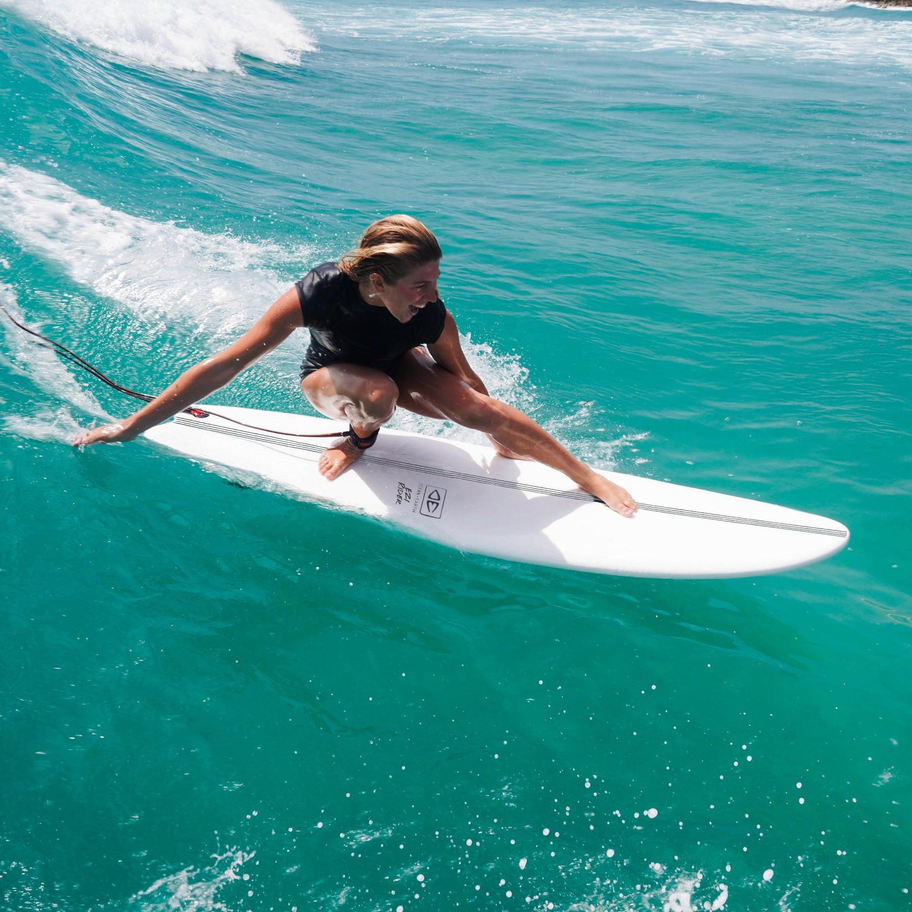 Surfboard on wave action