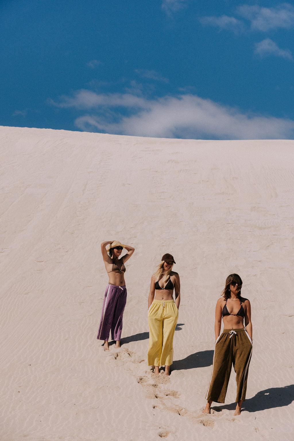 Models walking on sand dunes