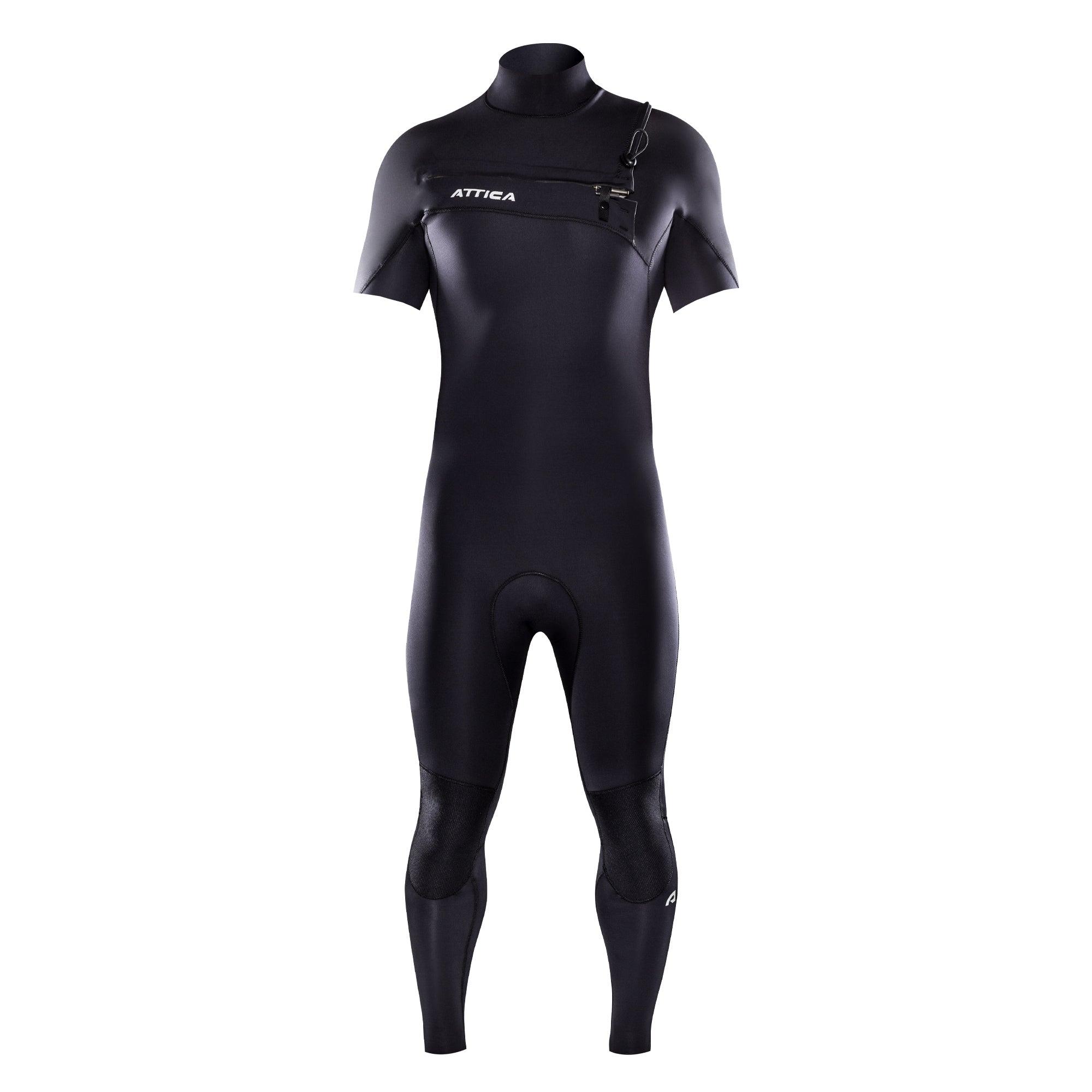 Attica Omega 3/2 Chest Zip S/S Steamer - Black/White front