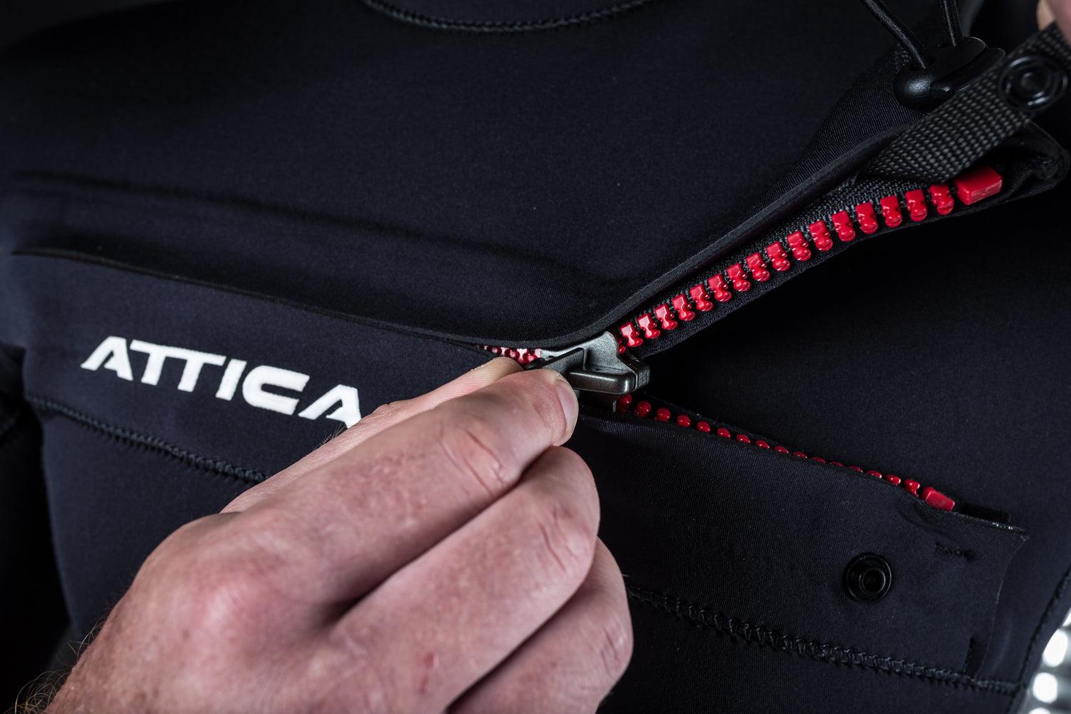 Attica Omega 3/2 Chest Zip Steamer - Iodine Blue/Black/White zip closure
