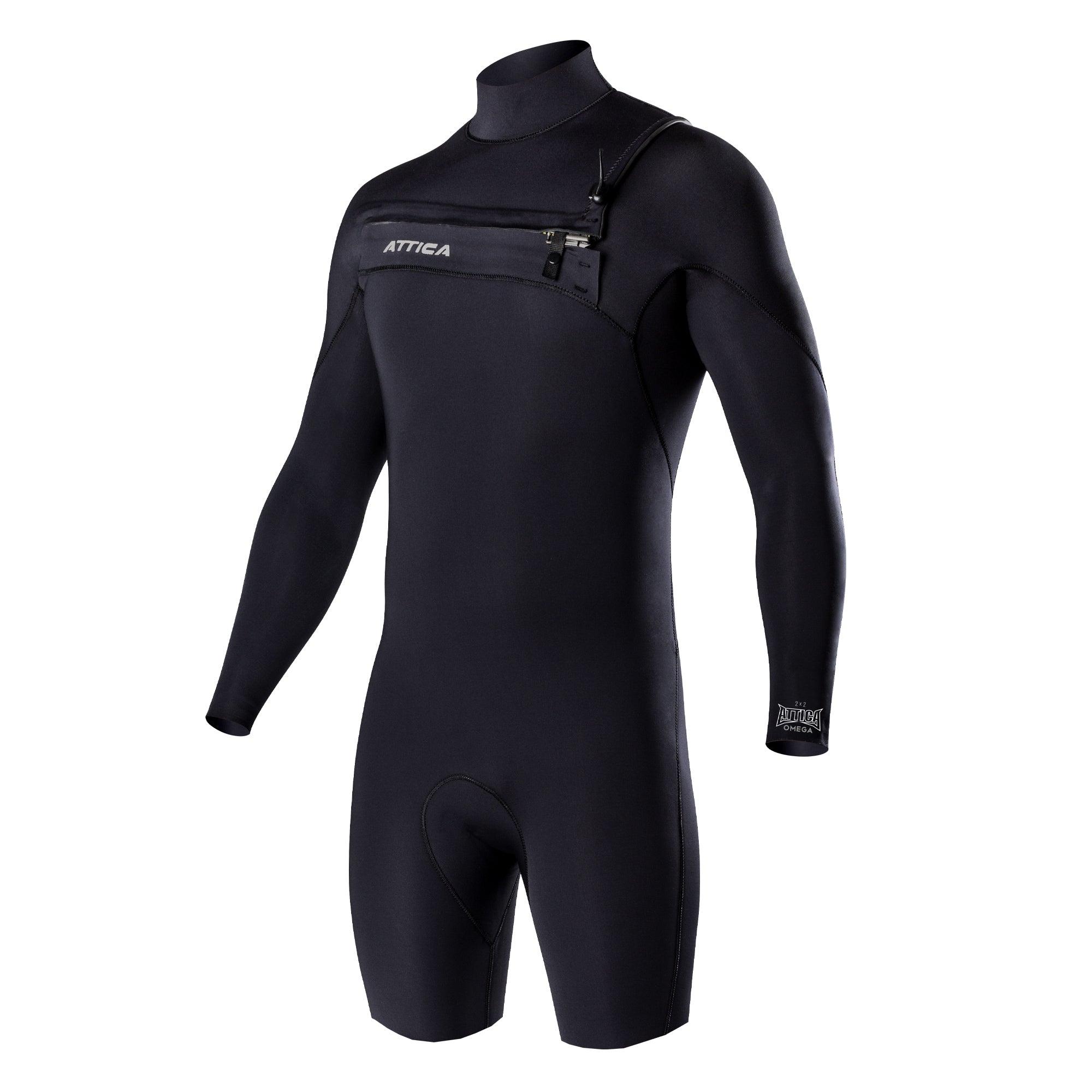 Attica Omega 2/2 L/S Chest Zip Spring Suit - Black/Silver front