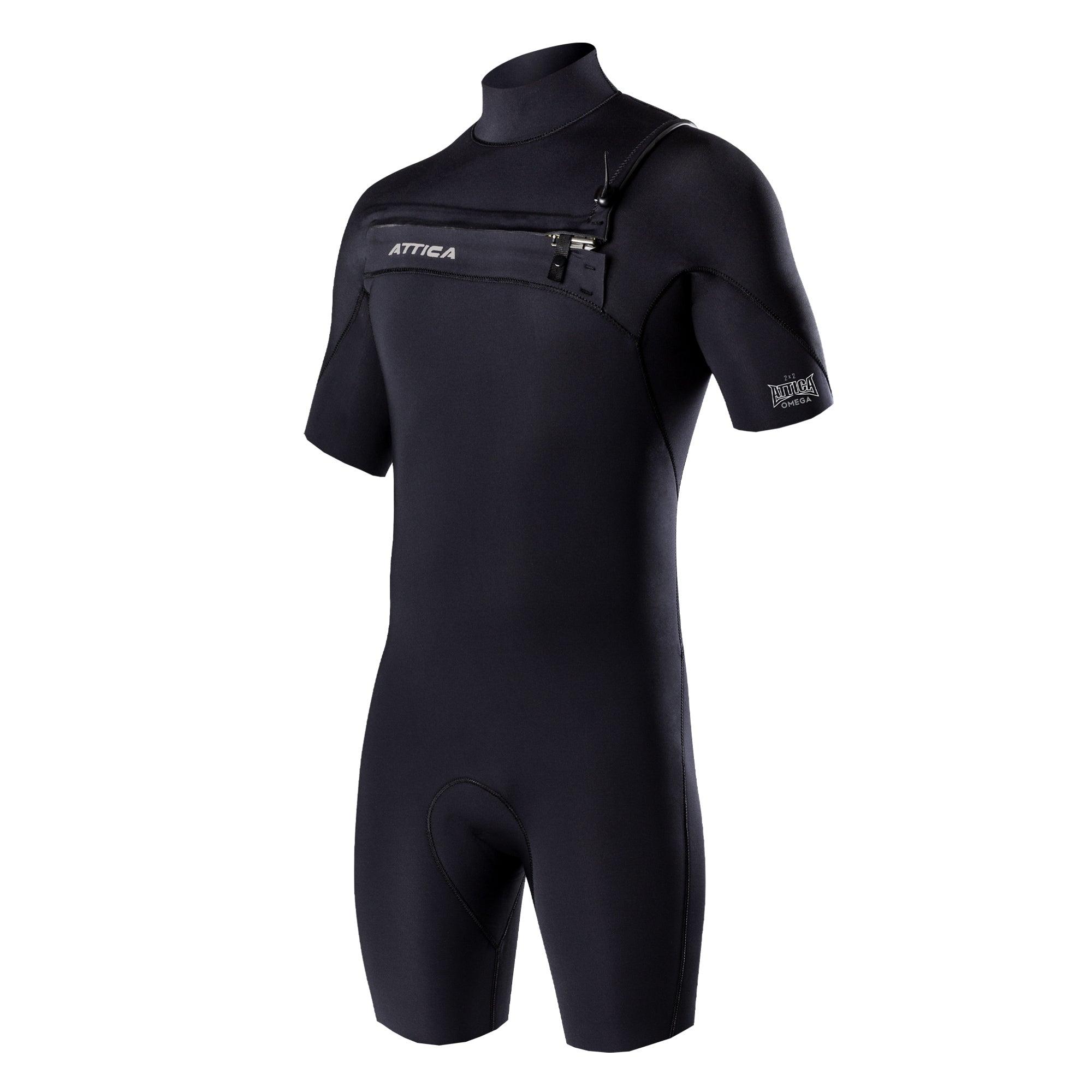 Attica Omega 2/2 S/S Chest Zip Spring Suit - Black/Silver front