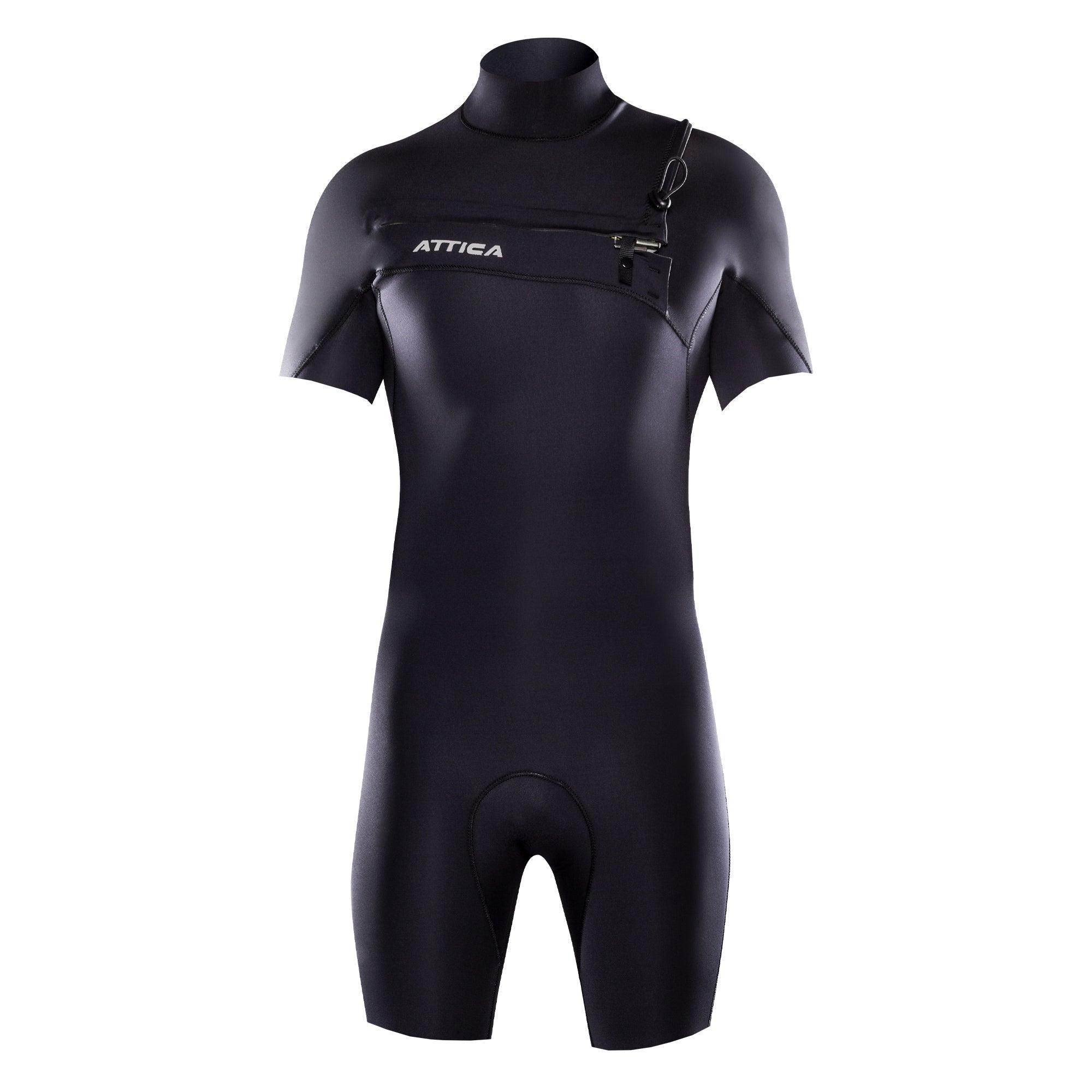 Attica Omega 2/2 S/S Chest Zip Spring Suit - Black/Silver front