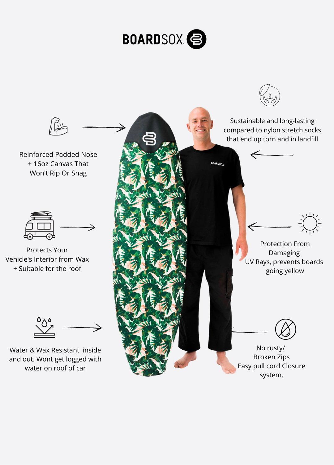Boardsox Green Leaf Surfboard Cover - Funboard features