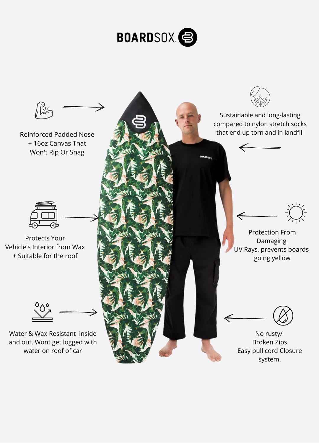 Boardsox Green Leaf Surfboard Cover - Shortboard features