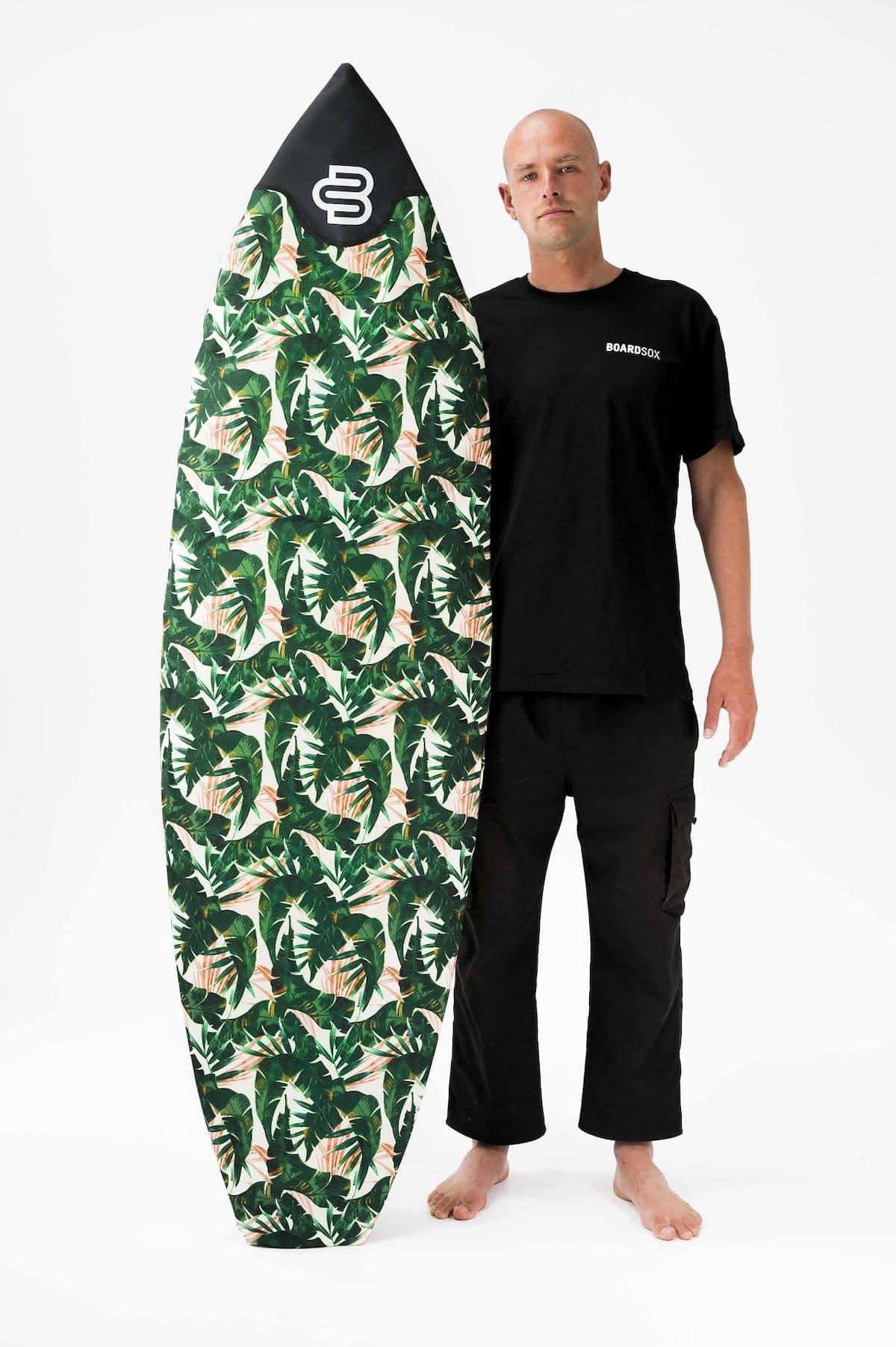 Boardsox Green Leaf Surfboard Cover - Shortboard with model