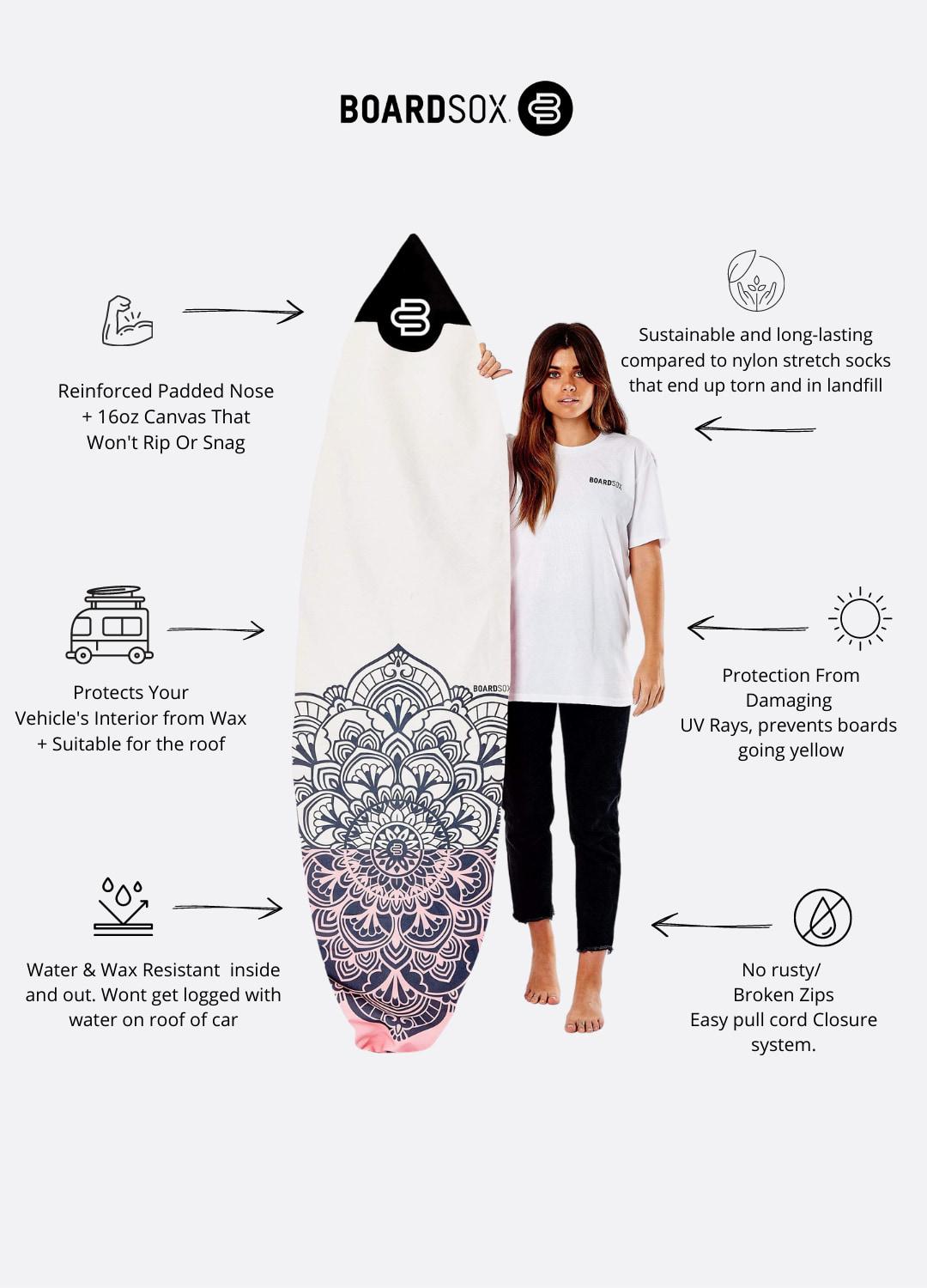 Boardsox Mandala Surfboard Sock - Shortboard features