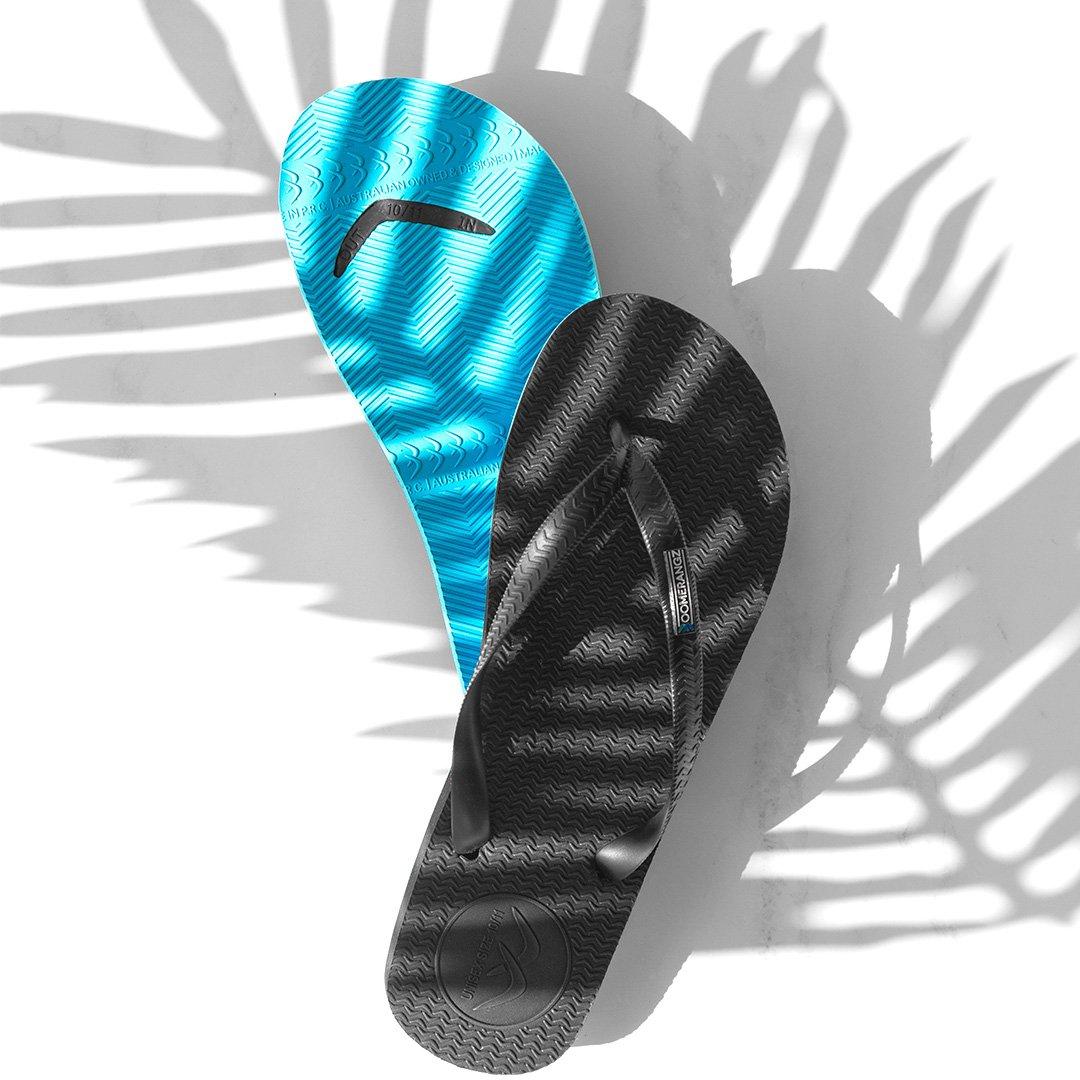 Boomerangz Men's Black/Blue Thongs 2