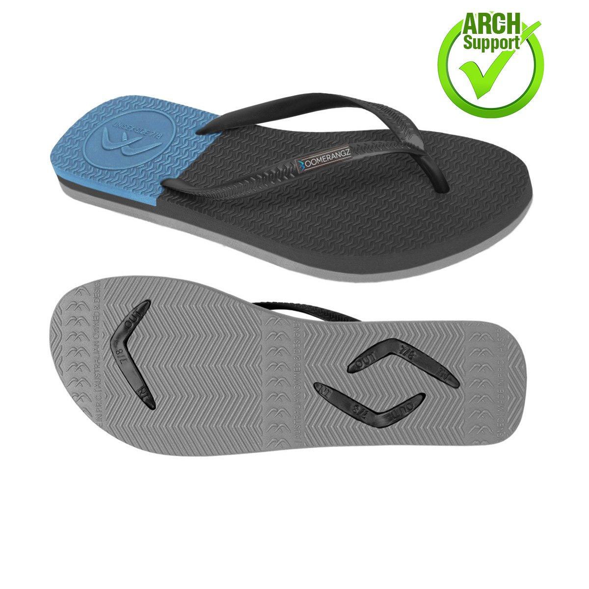 Boomerangz Women's Black/Grey/Blue Thongs arch