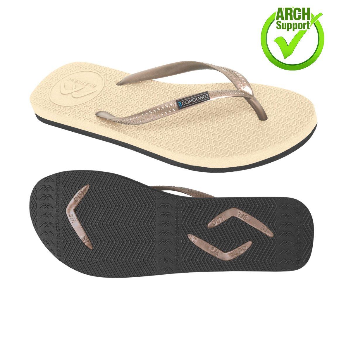 Boomerangz Women's Golden Nude/Black Thongs arch