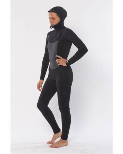7 Seas 5/4 Hooded Chest Zip Wetsuit - Solid Black