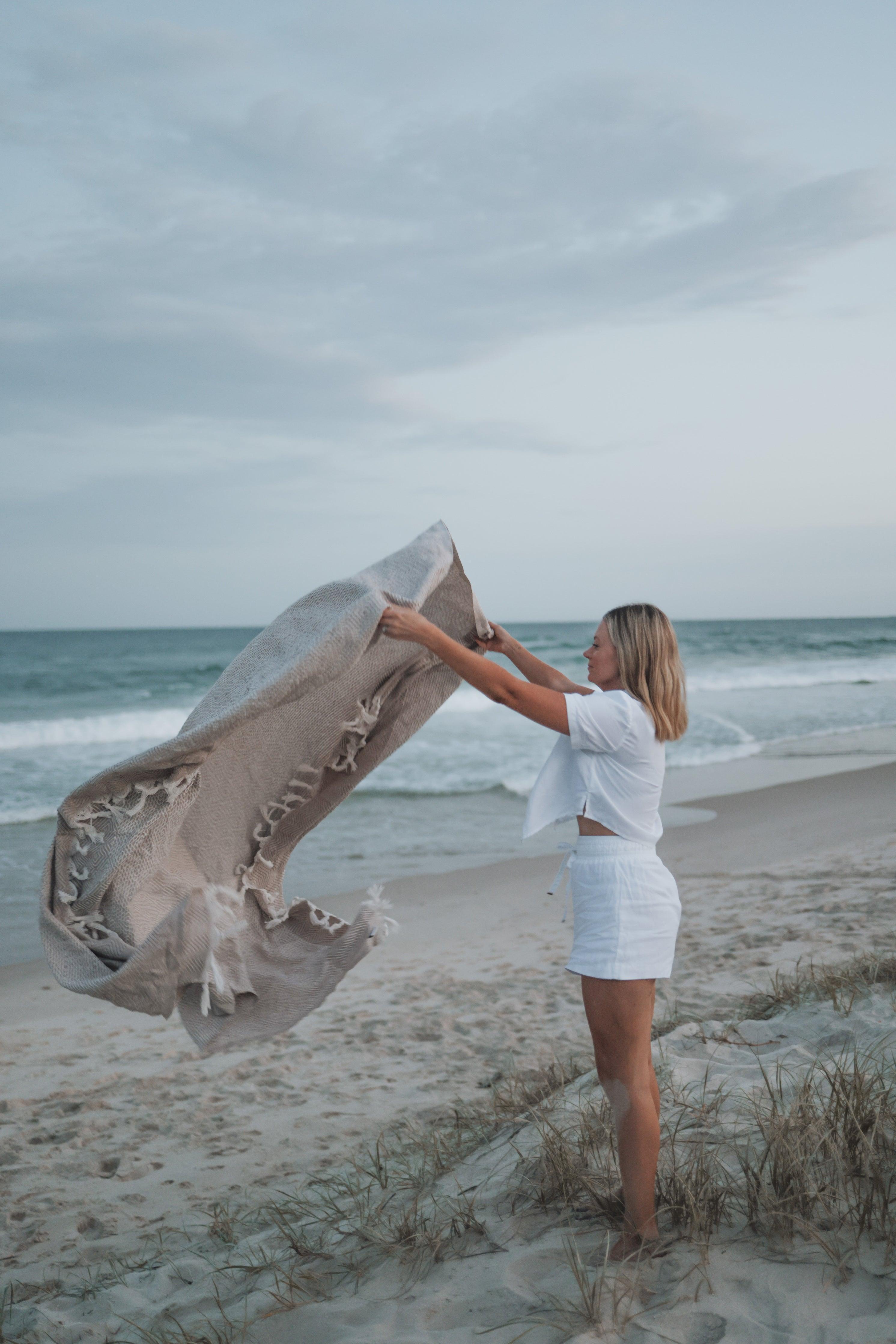 Diamond family blanket on beach