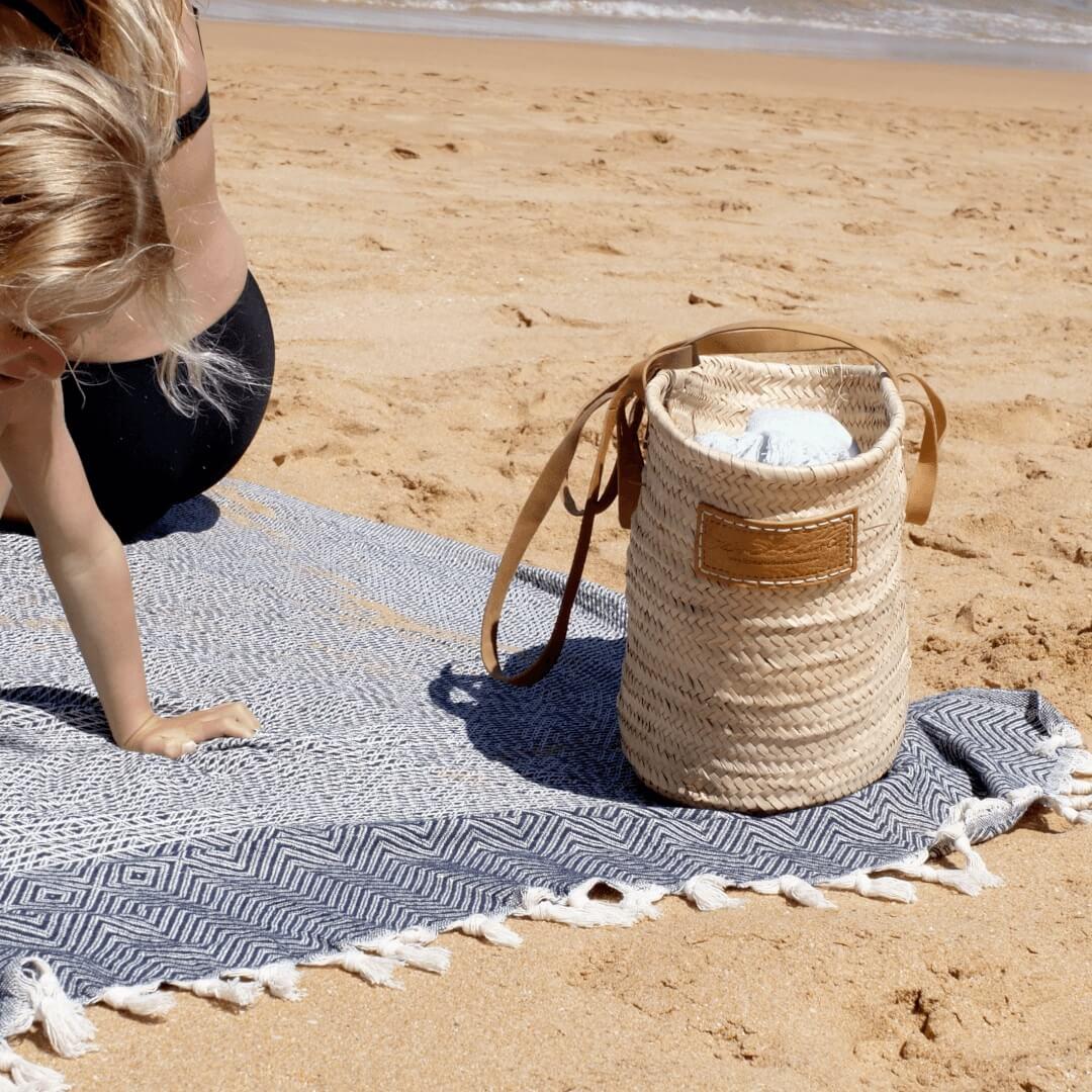 Diamond Oversized Family Beach/Picnic Blanket - Deep Blue