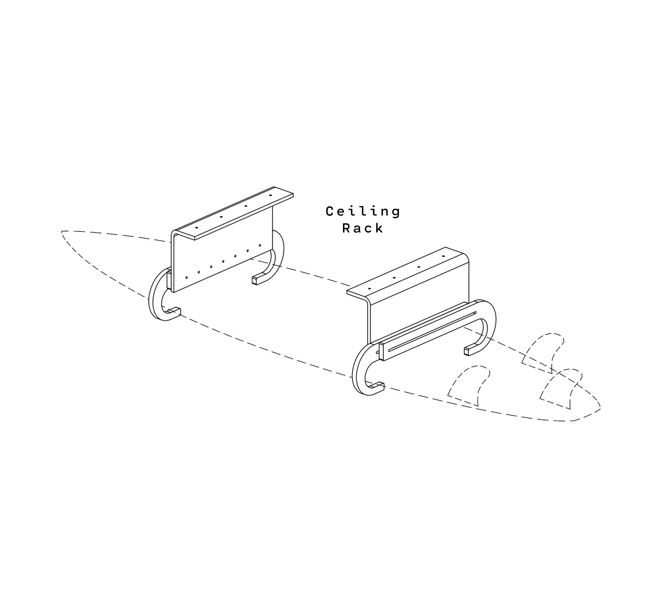 Ghost Racks Surfboard Ceiling Mount Racks - technical drawing
