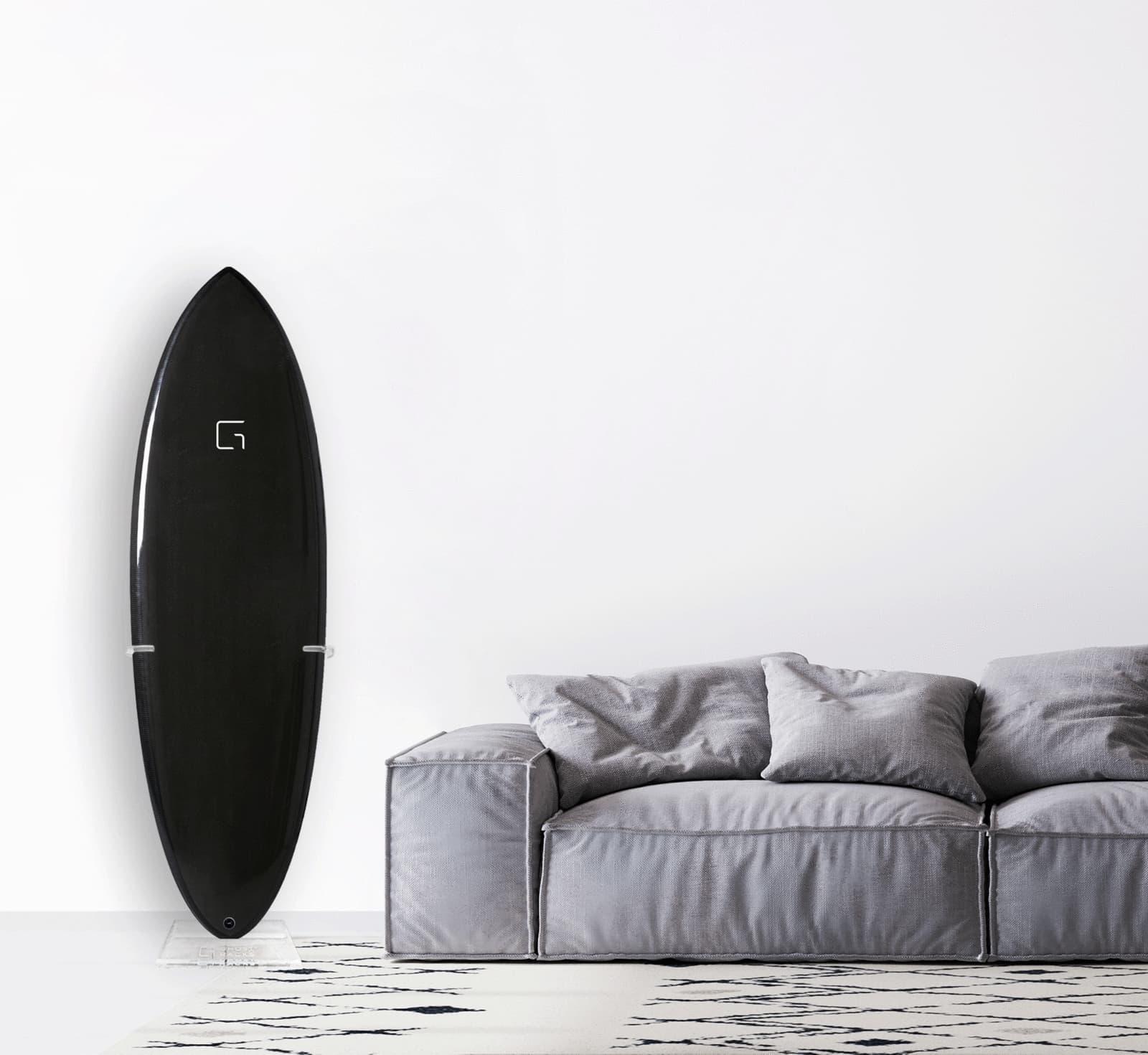 Ghost Racks Free Standing Surfboard Display Stand - single holding black surfboard
